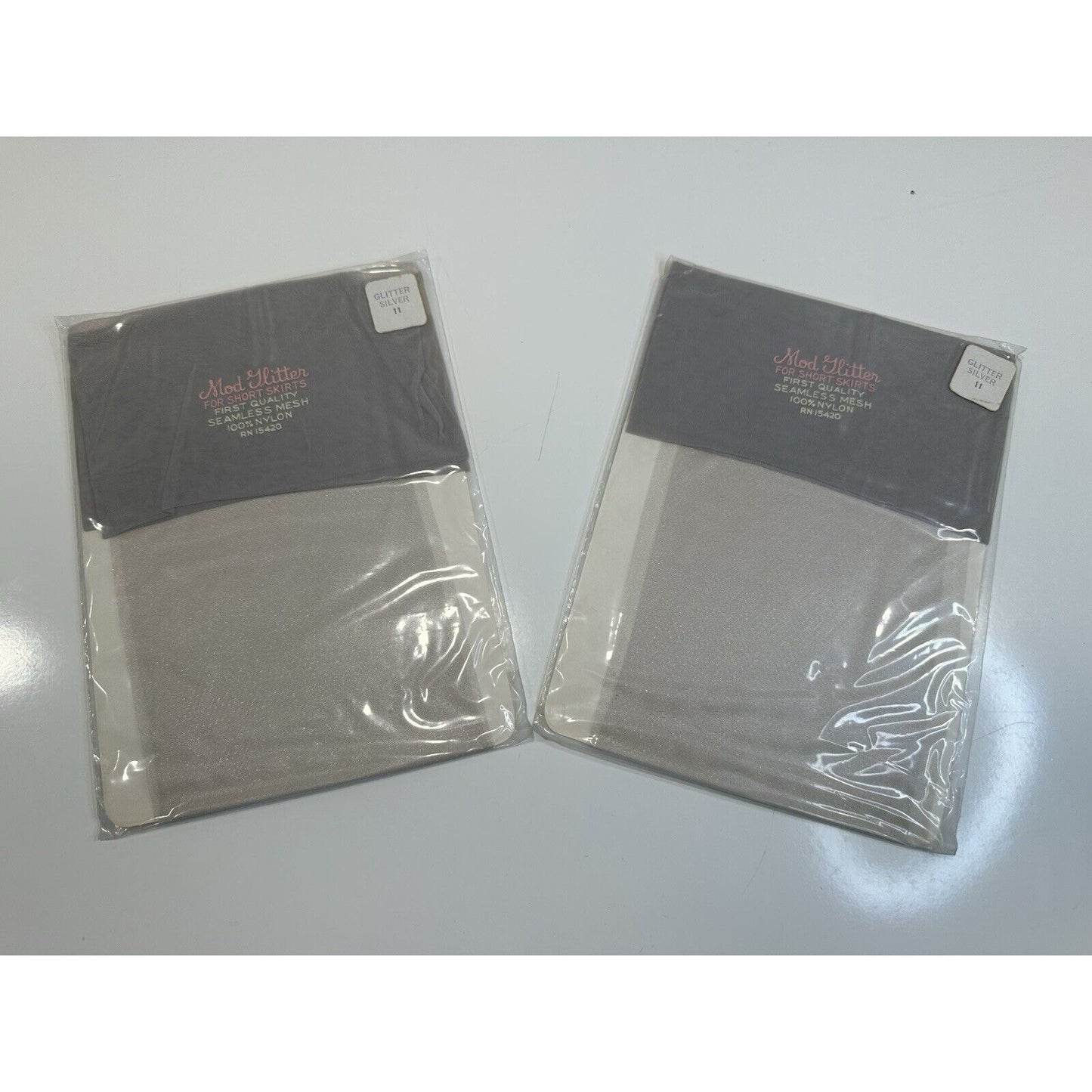 VINTAGE *NEW* 1970'sModGlitter Hosiery-Glitter Silver Sz11M X 2