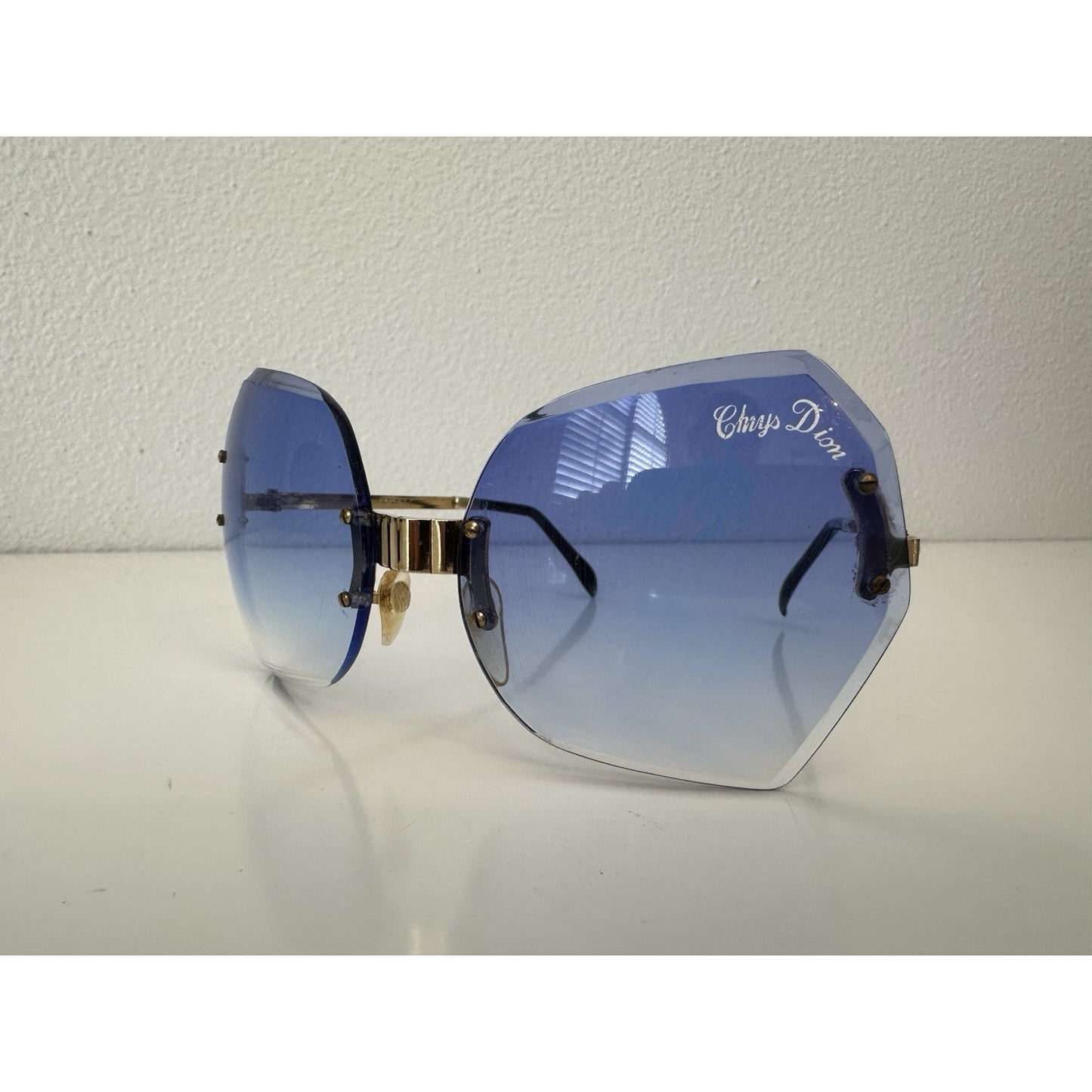VINTAGE *NEW* 1970's ChrysDior Glam Sunglasses Blue Smoked Glass & Gold