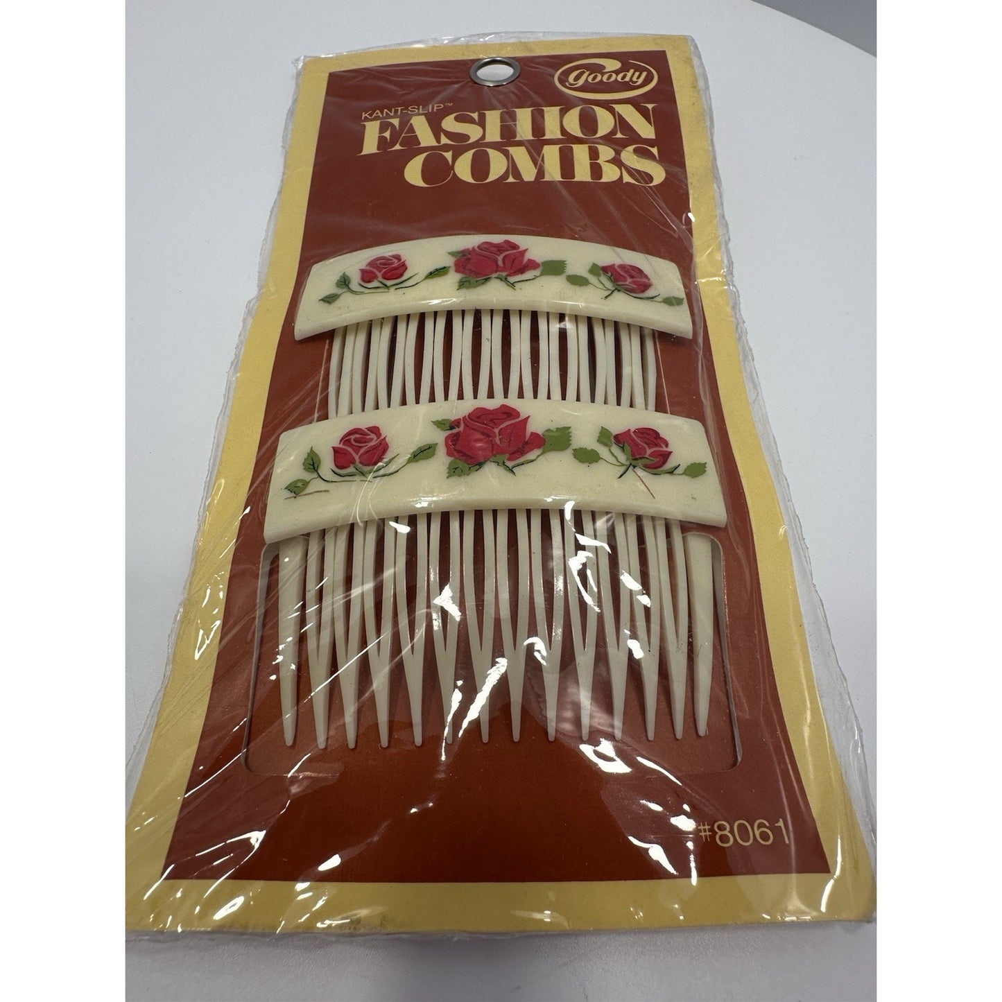 VINTAGE *NEW* 1975 Goody 8161 Kant-Slip Fashion Combs w/Red Roses USA