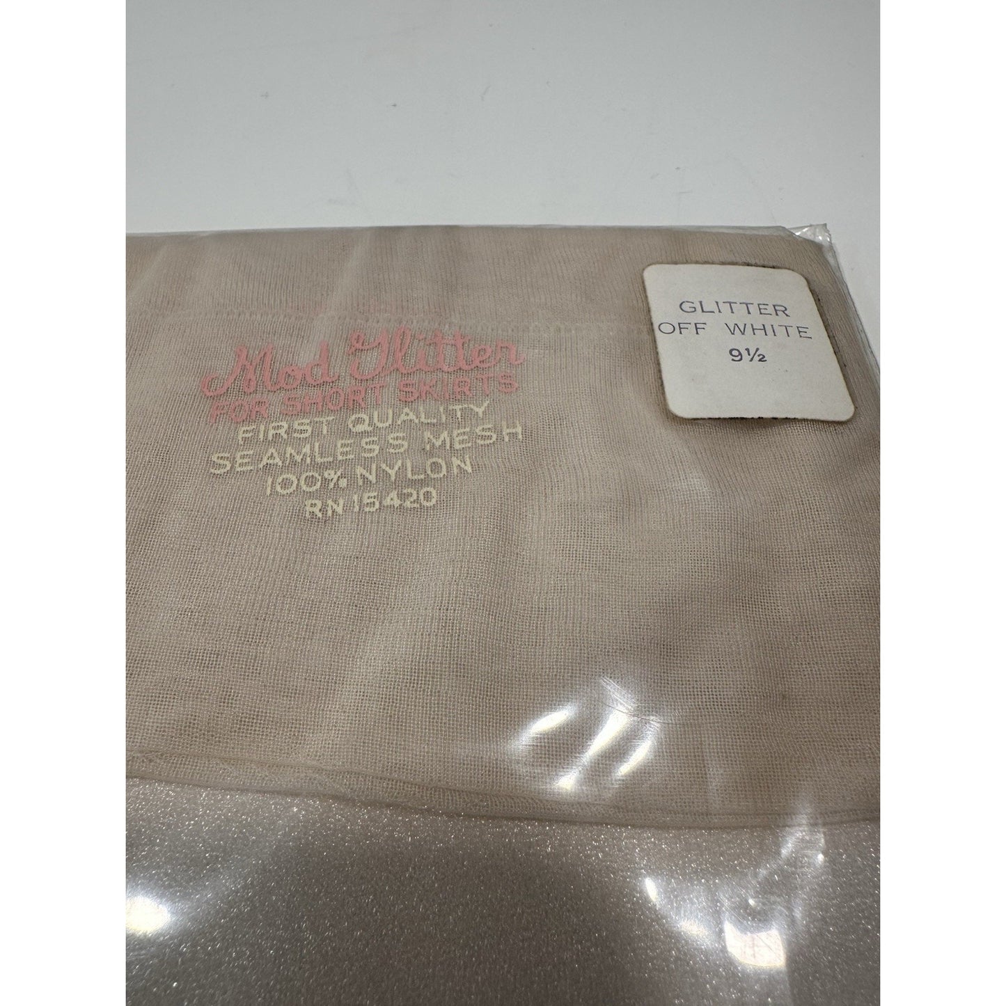 VINTAGE *NEW* 60's 70's ModGlitter Hosiery-Glitter Off White Sz9.5M