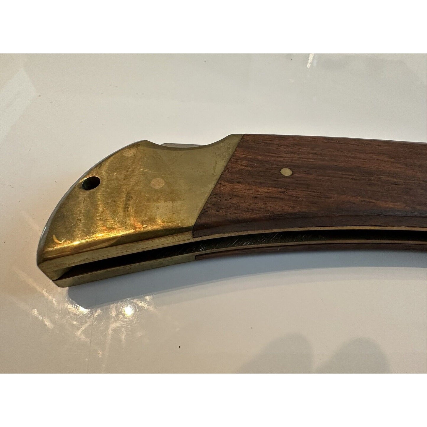 VINTAGE *NEW* Bullet Knife Wood Handle, Brass Trim