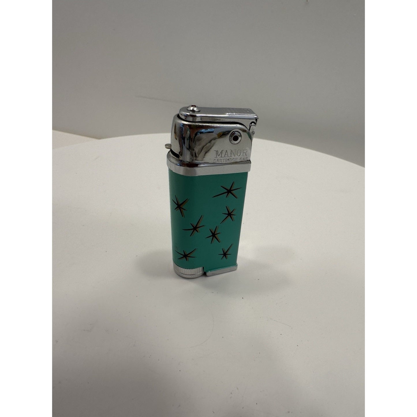 VINTAGE *NEW* 1960's Manor Butane Lighter Aqua w/Stars