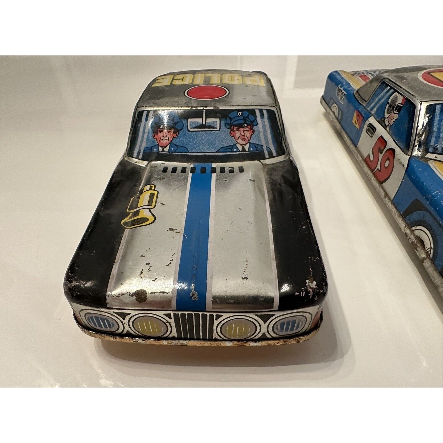 VINTAGE *NEW* 1950's Large Toy Metal Police, Fire Chief, Race Car Japan