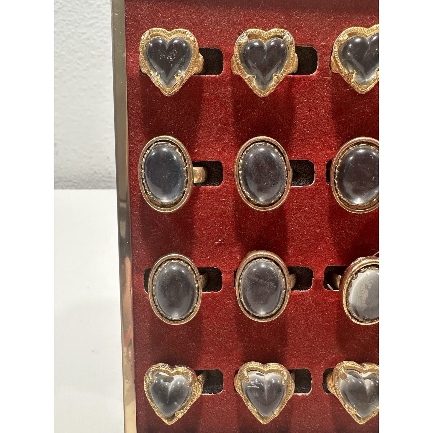 VINTAGE *NEW* 1960's/1970's Gold Tone Glass Heart/Oval Costume Ring Set
