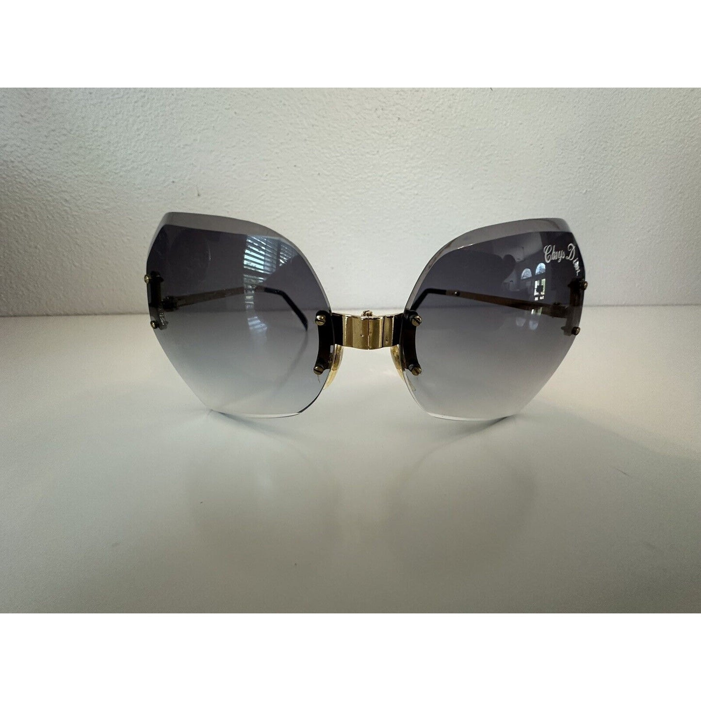VINTAGE *NEW* 1970'sChrysDior Glam Sunglasses Black Smoked Glass&Gold