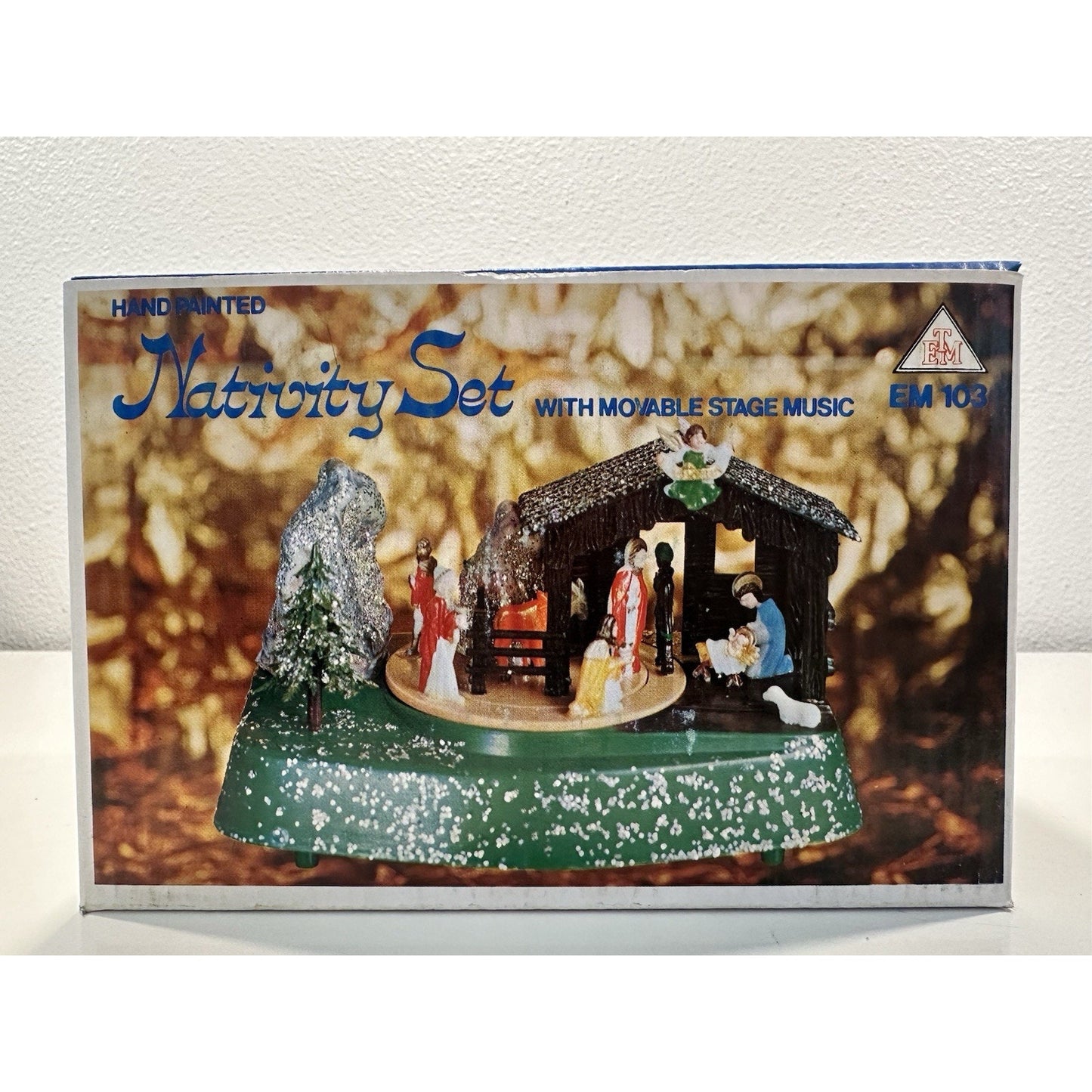 VINTAGE *NEW* 1970's Hand Painted Nativity Set Movable Stage Music Box