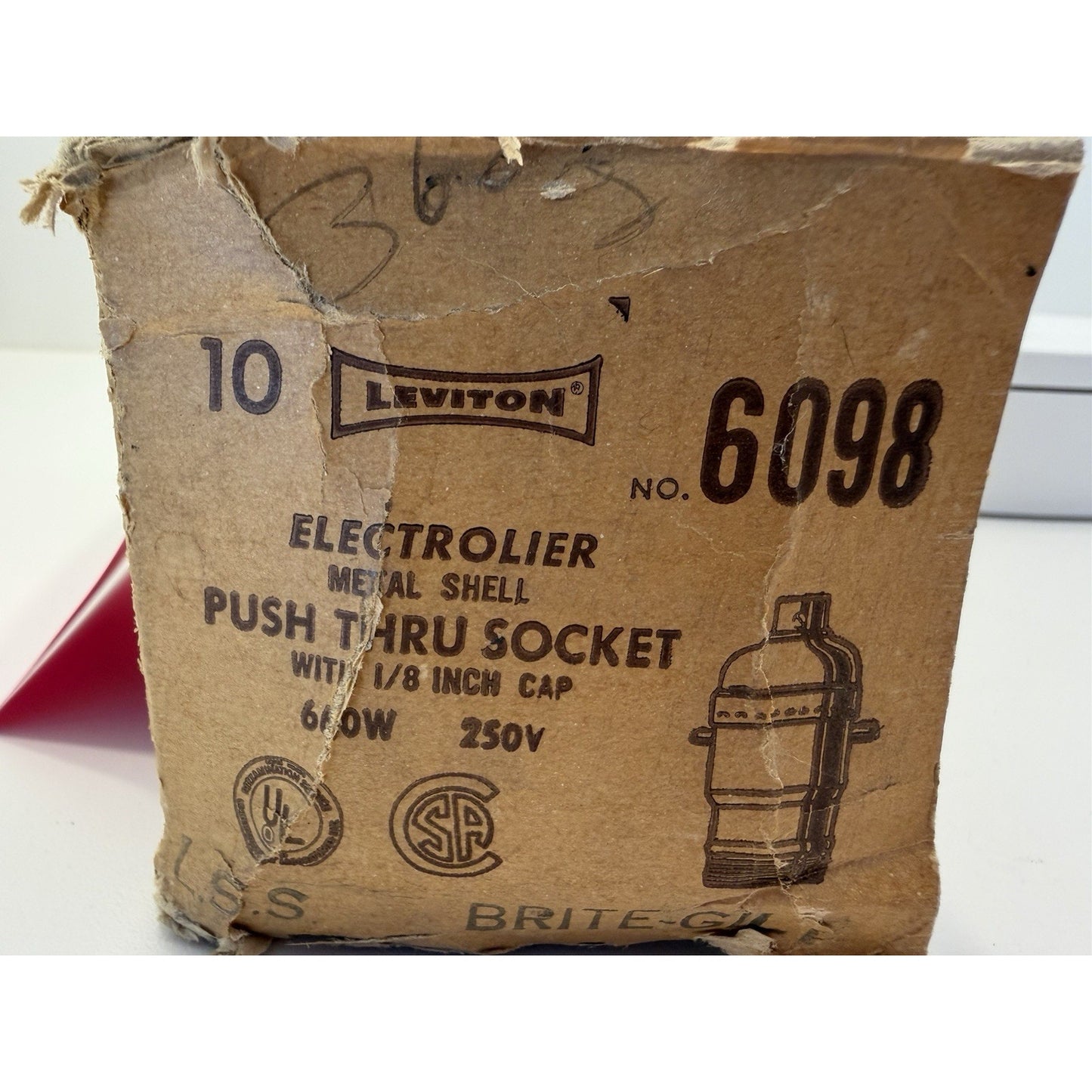 VINTAGE *NEW* 1960's Leviton #6098 Brass Push-Thru Lamp Socket