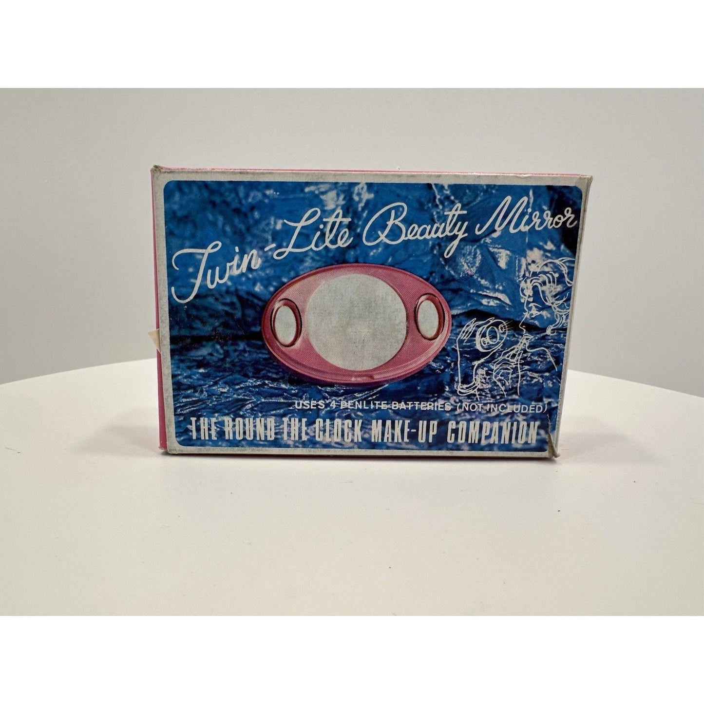 VINTAGE *NEW* 1960's Twin-Lite Beauty Lighted Hand Makeup Mirror - Blue
