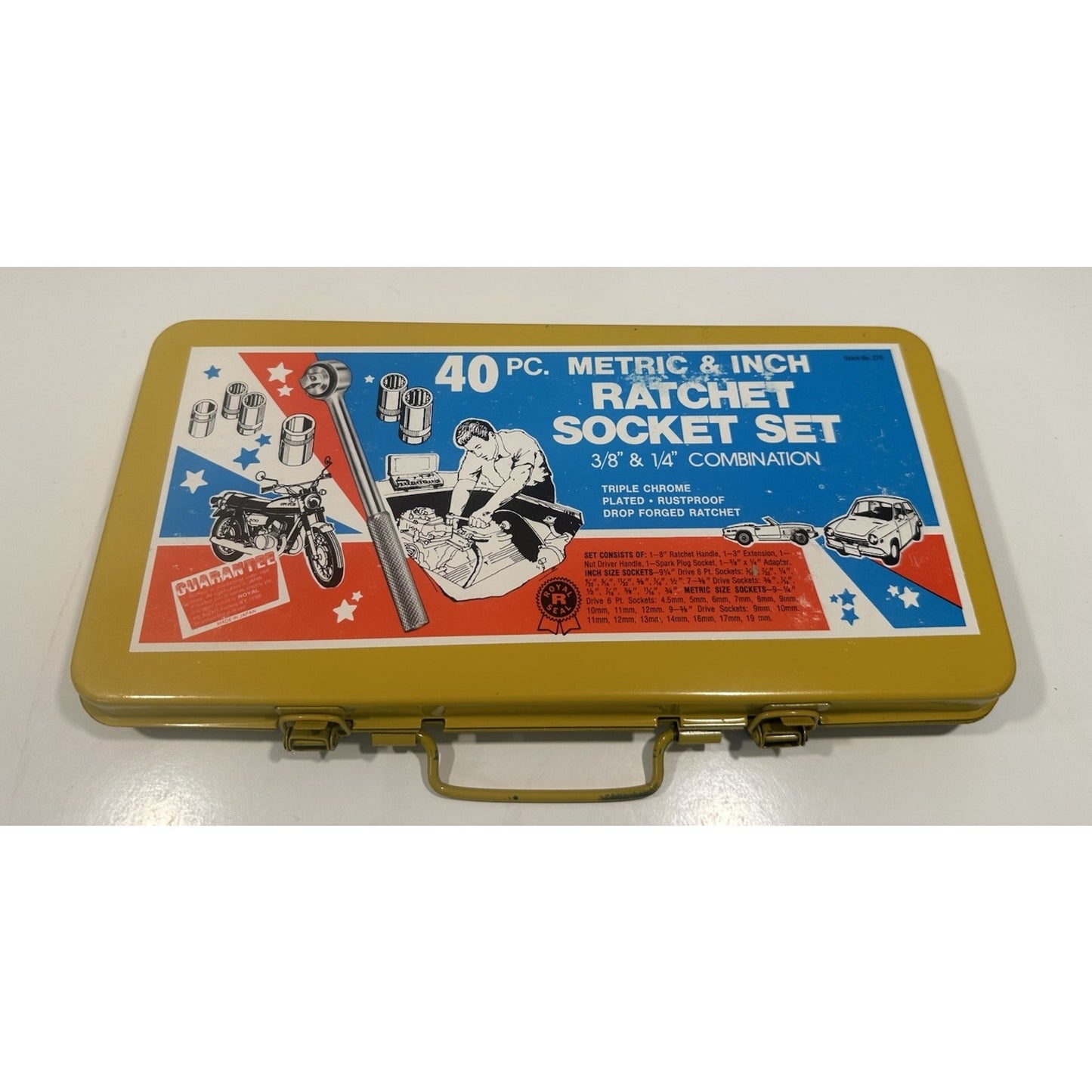 VINTAGE *NEW* 1980's Royal Seal 40 PC Ratchet & Socket Set Metric/Inch