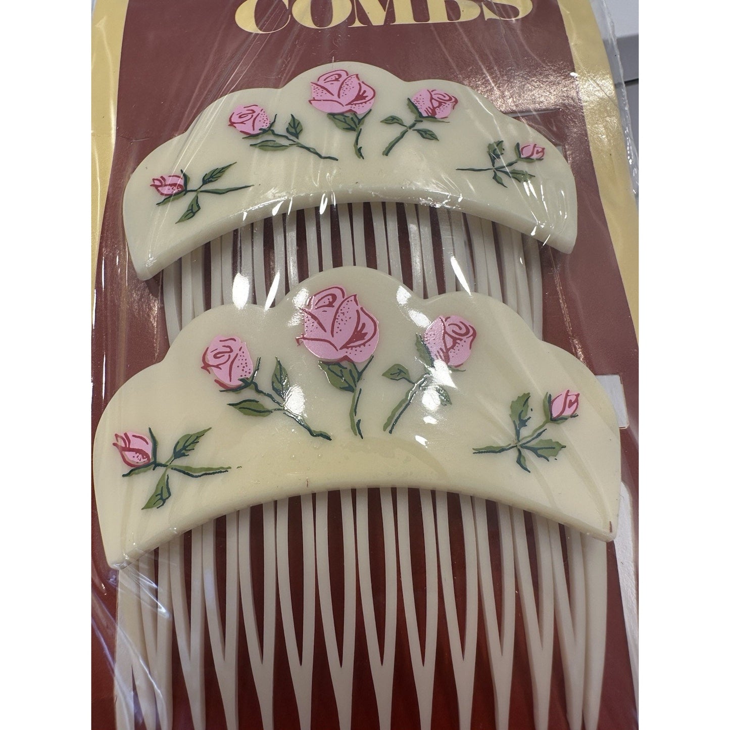 VINTAGE *NEW* 1975 Goody 8161 Kant-Slip Fashion Combs w/Roses USA