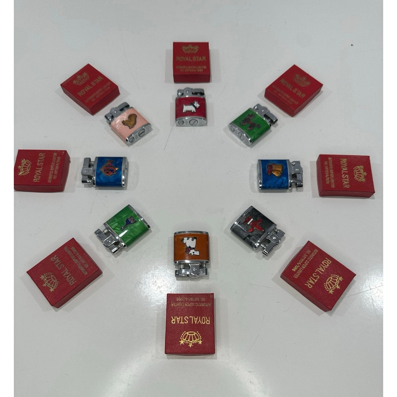 VINTAGE *NEW* 1956 ROYAL STAR Lighter Collection Set of 8