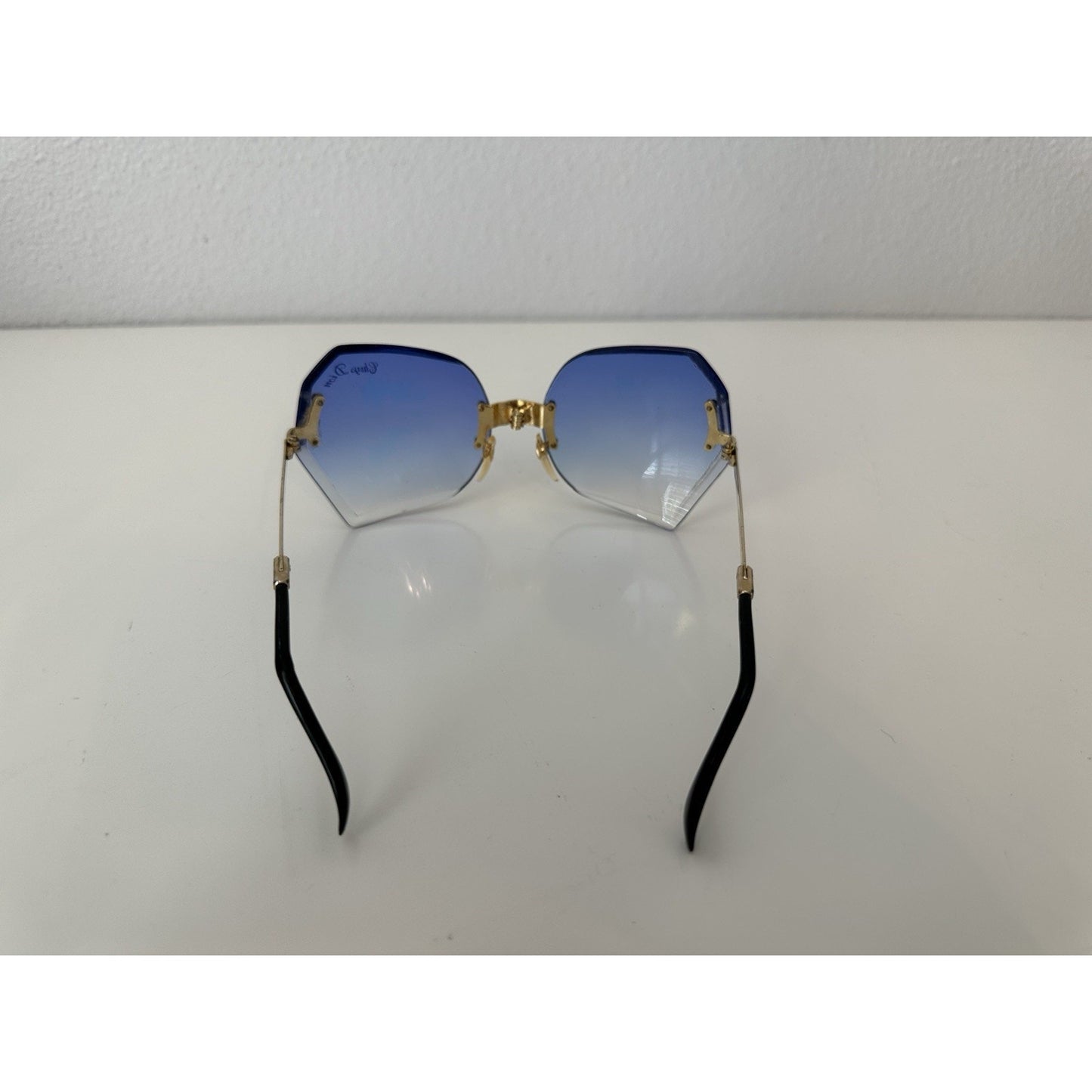 VINTAGE *NEW* 1970's ChrysDior Glam Sunglasses Blue Smoked Glass & Gold