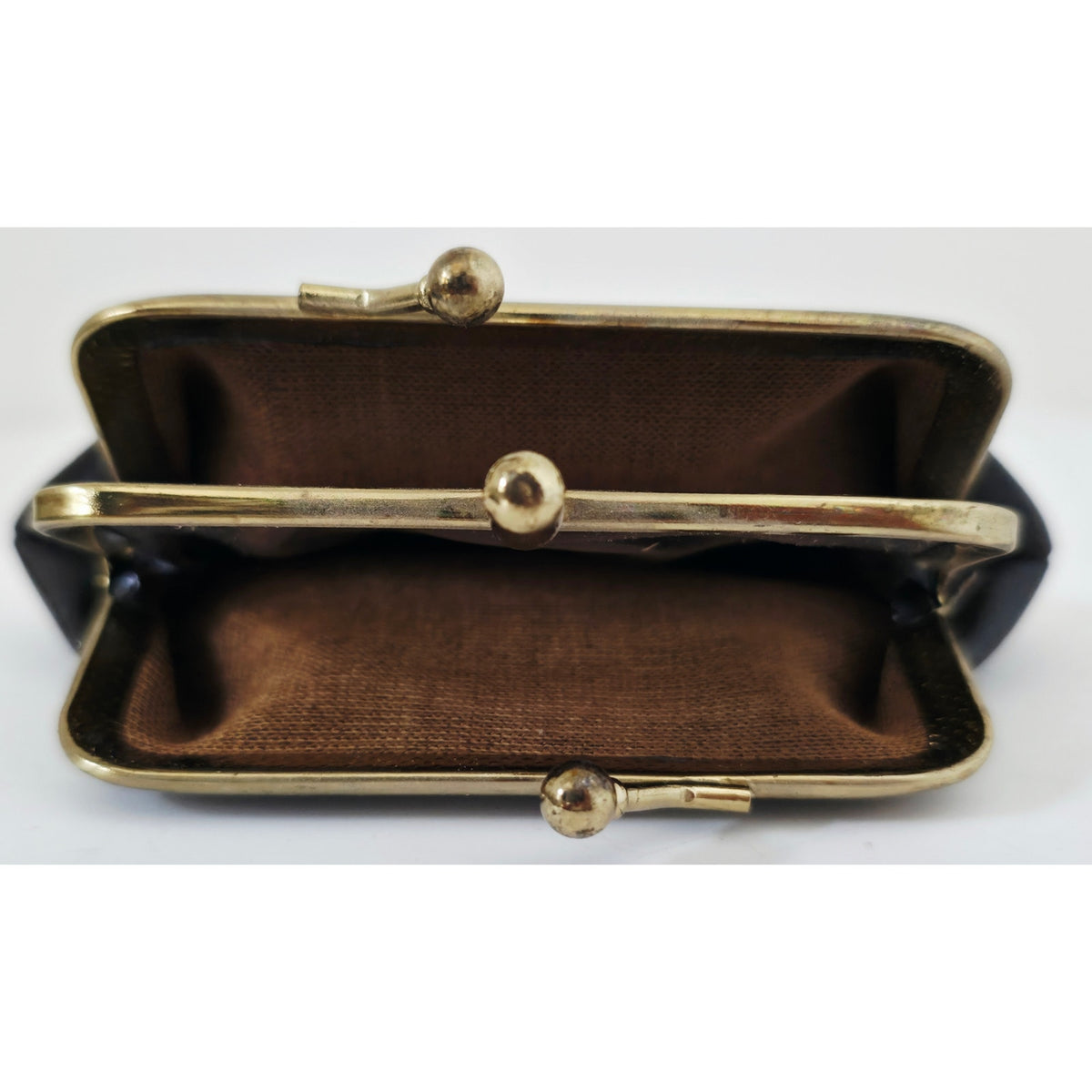 VINTAGE *NEW* 1960's Black with Brass Clasp Two Pocket Change Purse