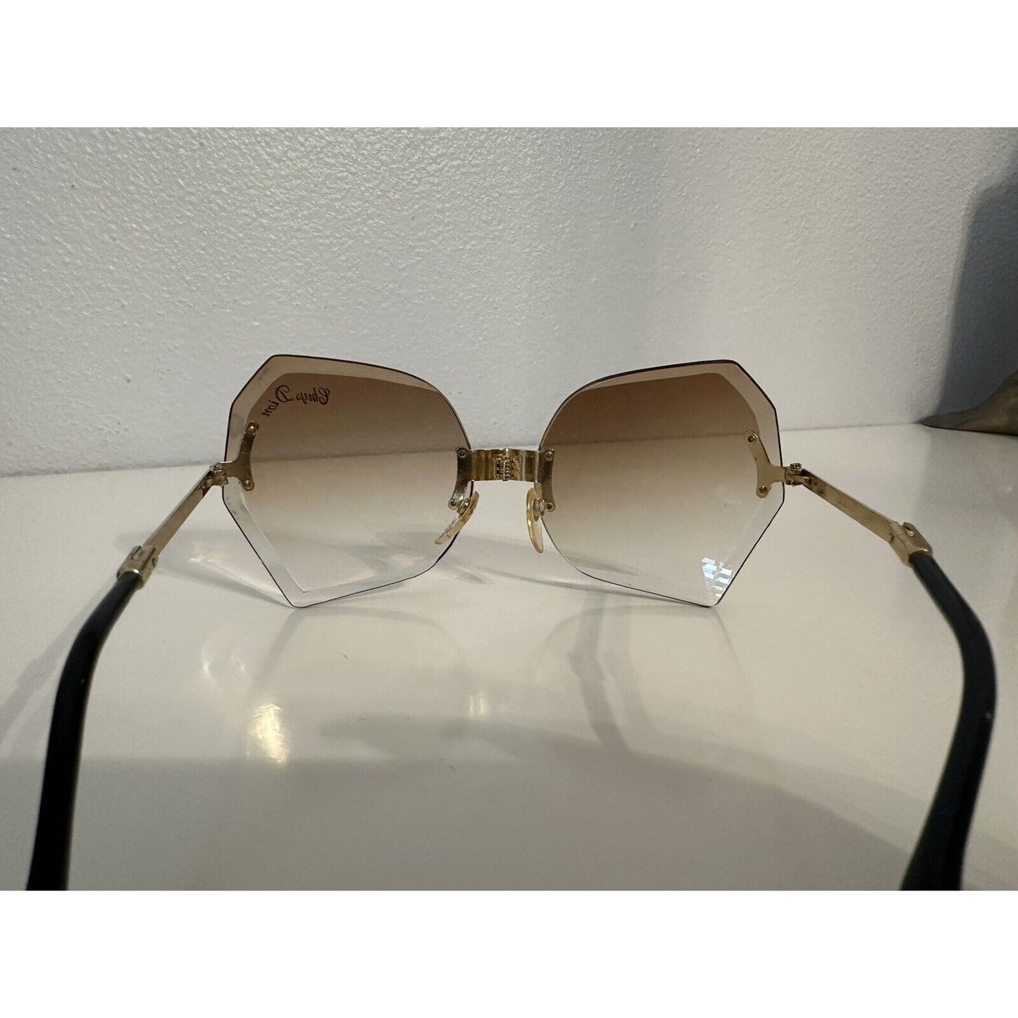 VINTAGE *NEW* 1970's ChrysDior Glam Sunglasses Brown Smoked Glass & Gold