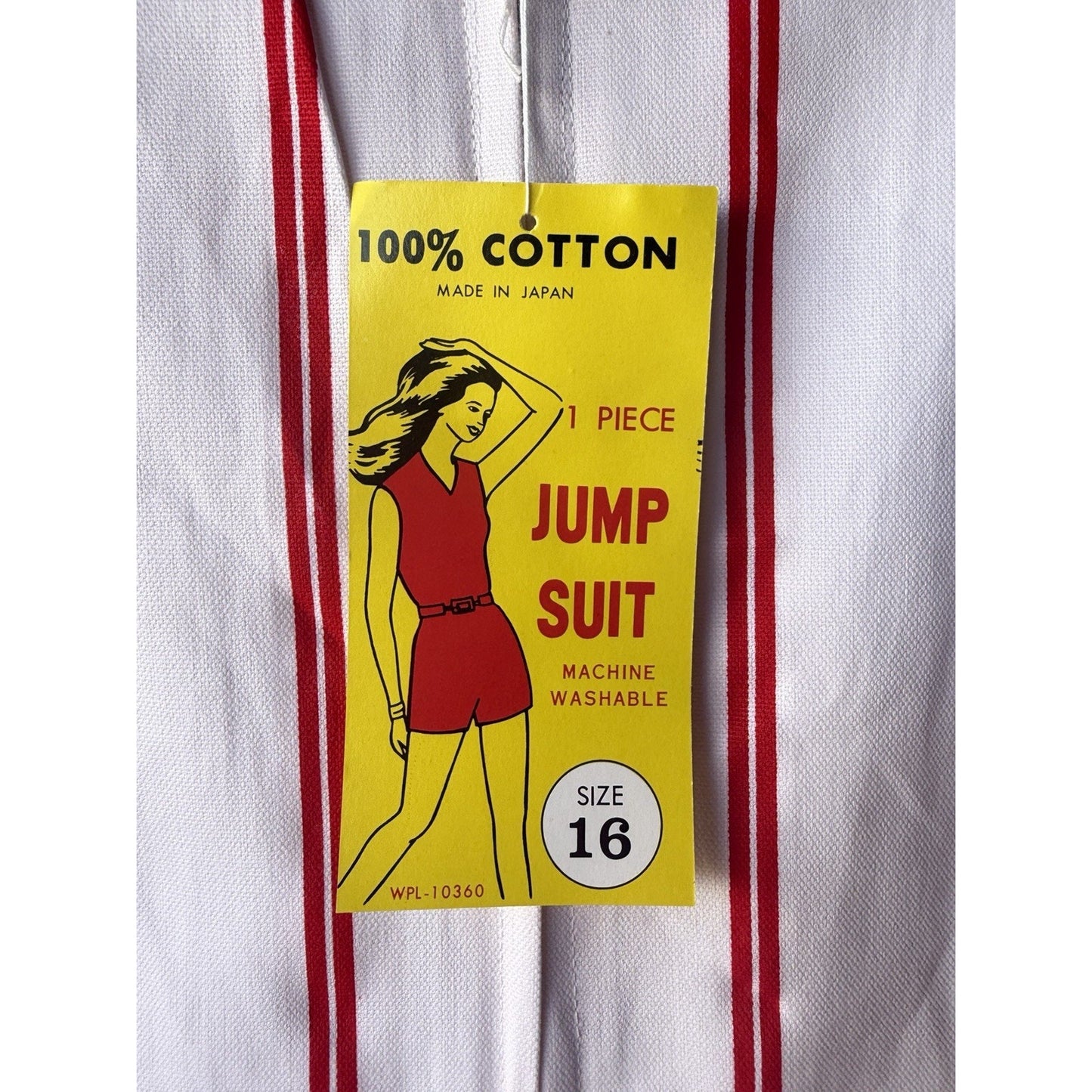 VINTAGE *NEW* 1960's Red &White Striped Waist Tie Romper Size 16