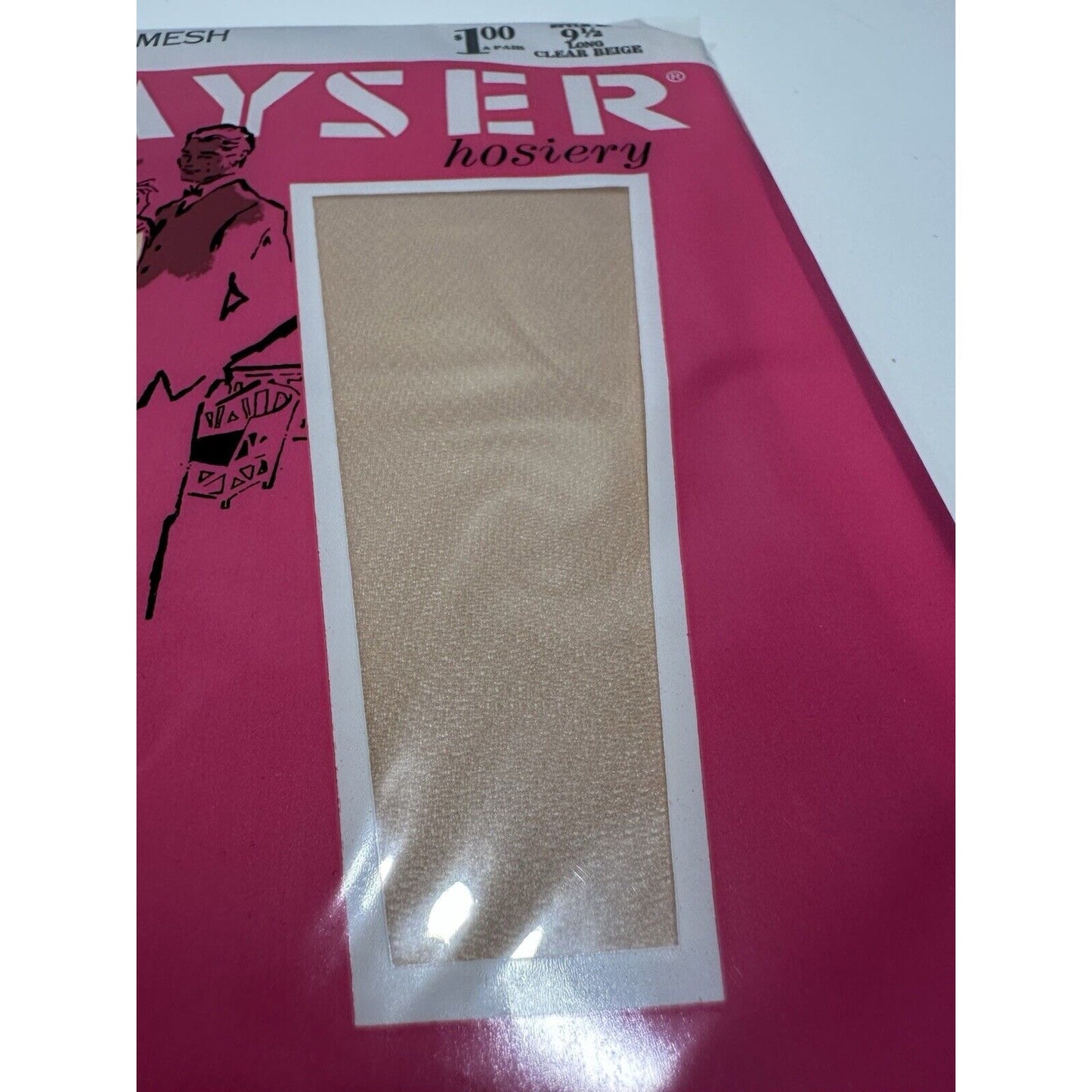 VINTAGE *NEW* Kayser Hosiery Seamless Mesh-Clear Beige Sz9.5L X 4