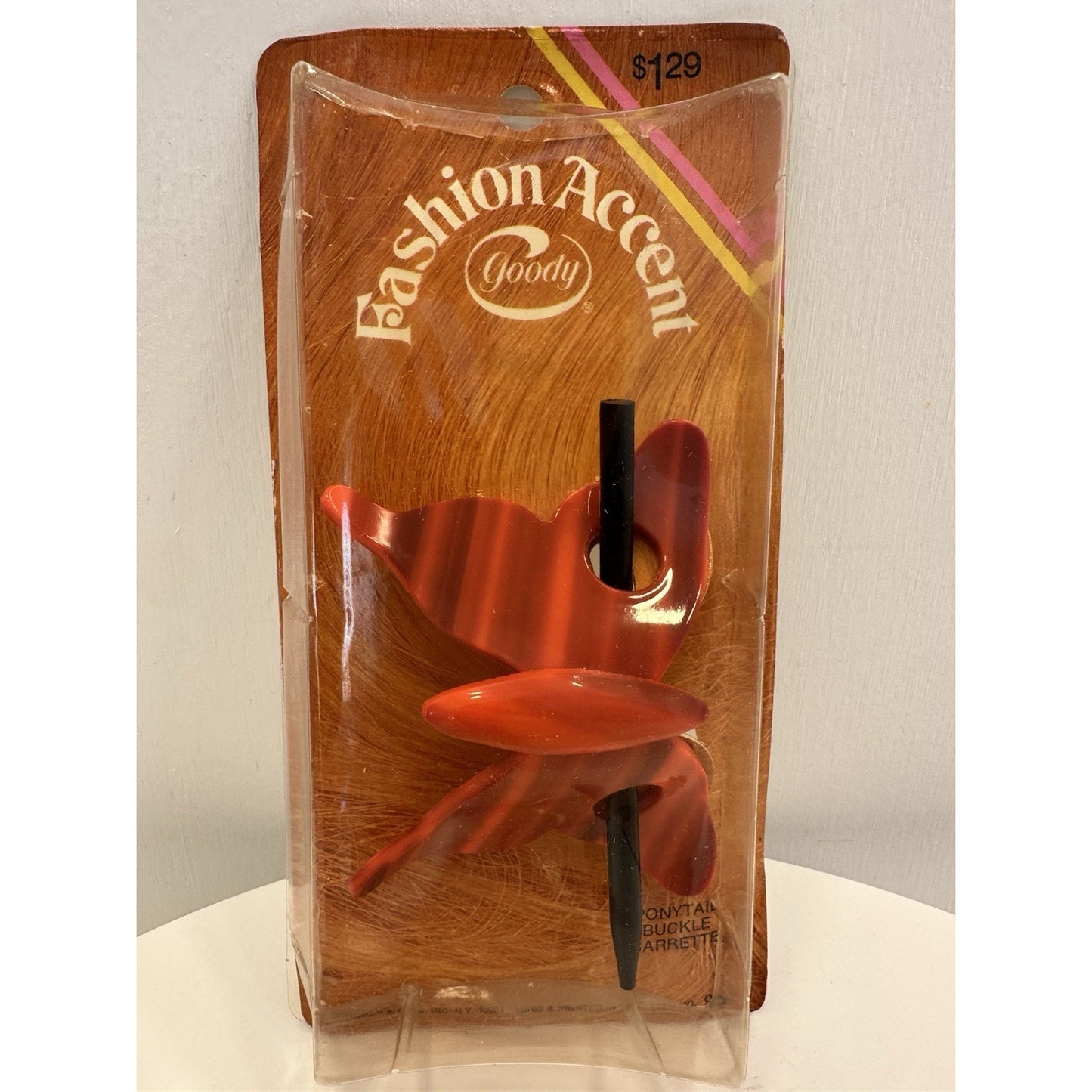 VINTAGE *NEW* 1970's Goody Fashion Accent Ponytail/Bun Buckle Barrettes Orange