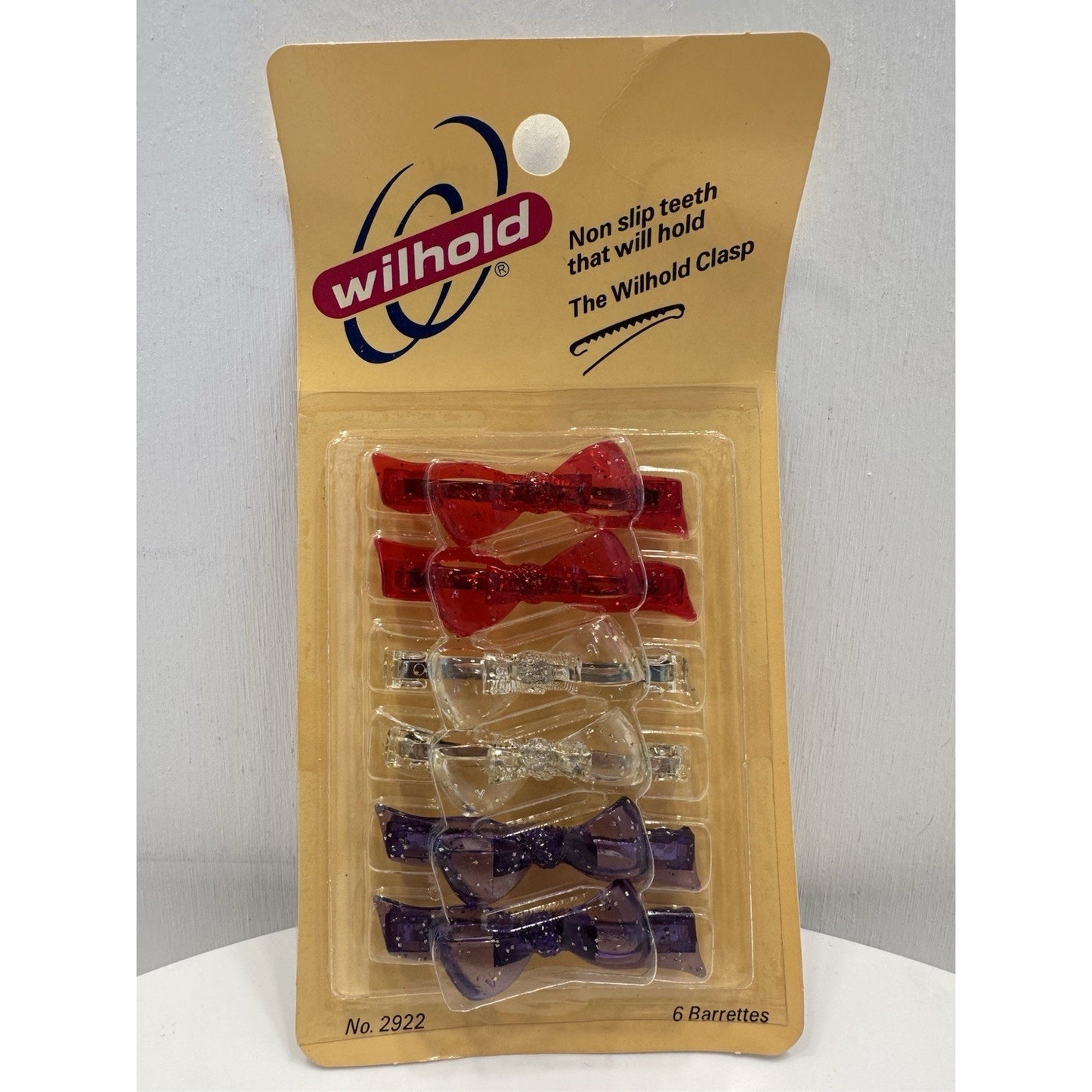VINTAGE *NEW* 1970's Wil-hold 2922 Non-Slip Teeth Barrettes Rd/Wt/Bl - Pack of 6