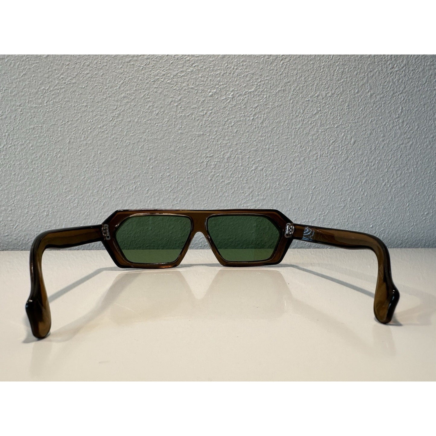 VINTAGE *NEW* 70's Glam Unisex Sunglasses Brown Hex Frame MINT
