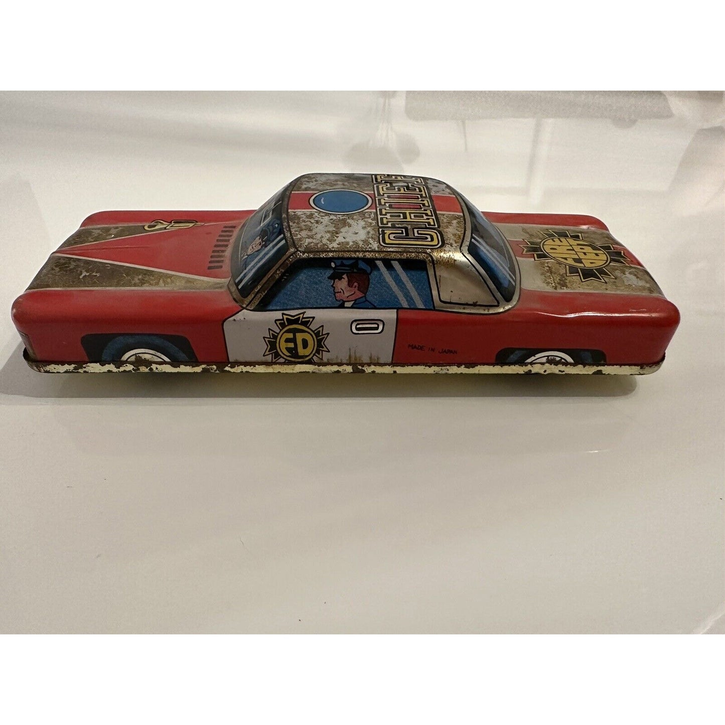 VINTAGE *NEW* 1950's Large Toy Metal Police, Fire Chief, Race Car Japan