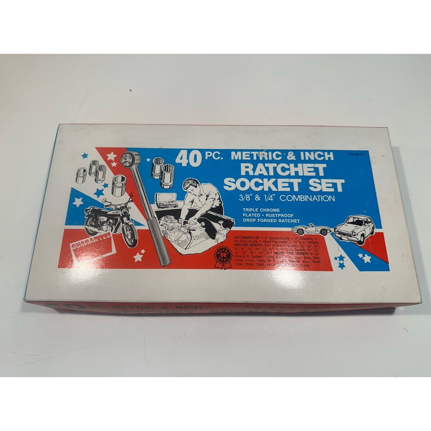 VINTAGE *NEW* 1980's Royal Seal 40 PC Ratchet & Socket Set Metric/Inch