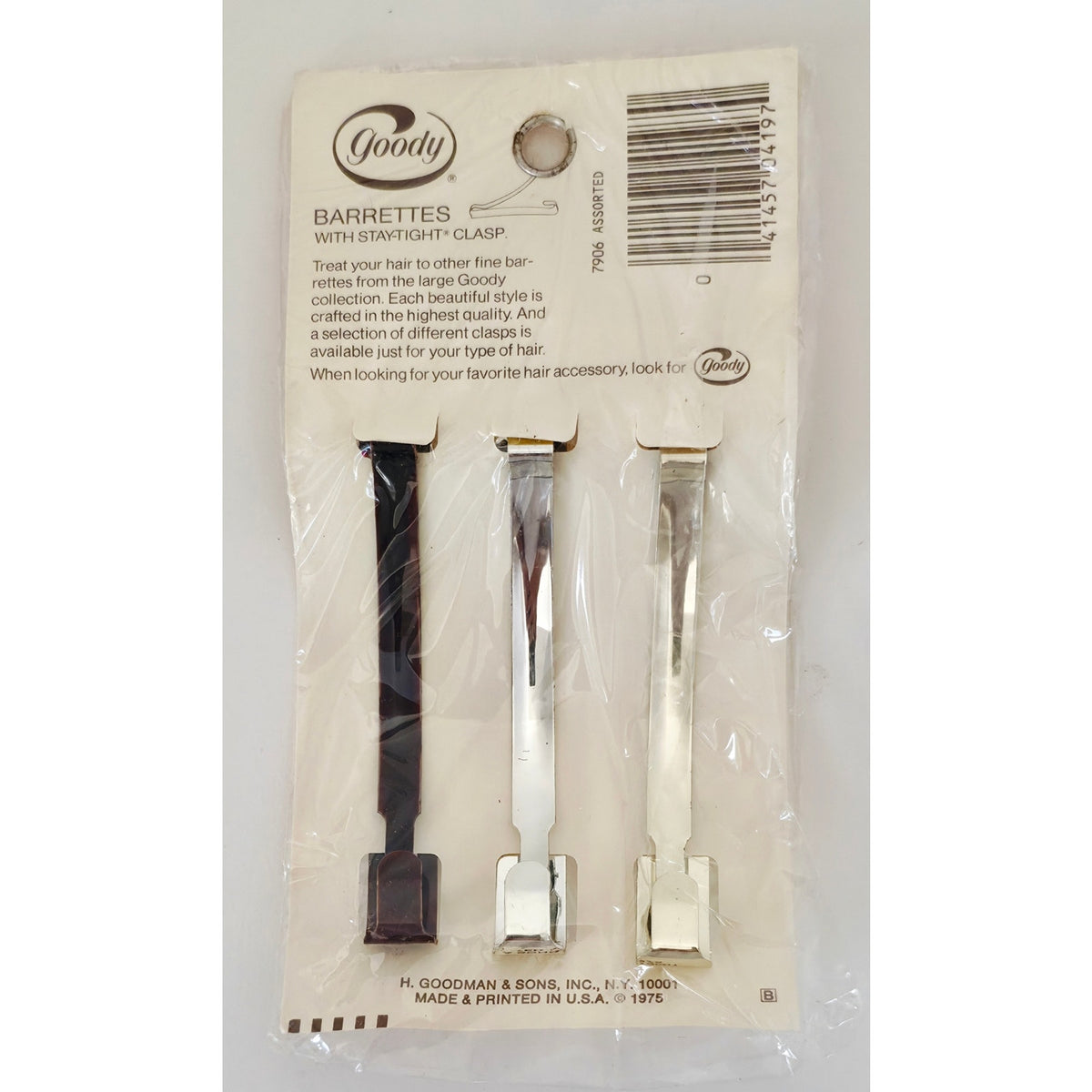 VINTAGE *NEW* 1975 Goody #7906 Stay-Tight Barrettes Set of 3 USA