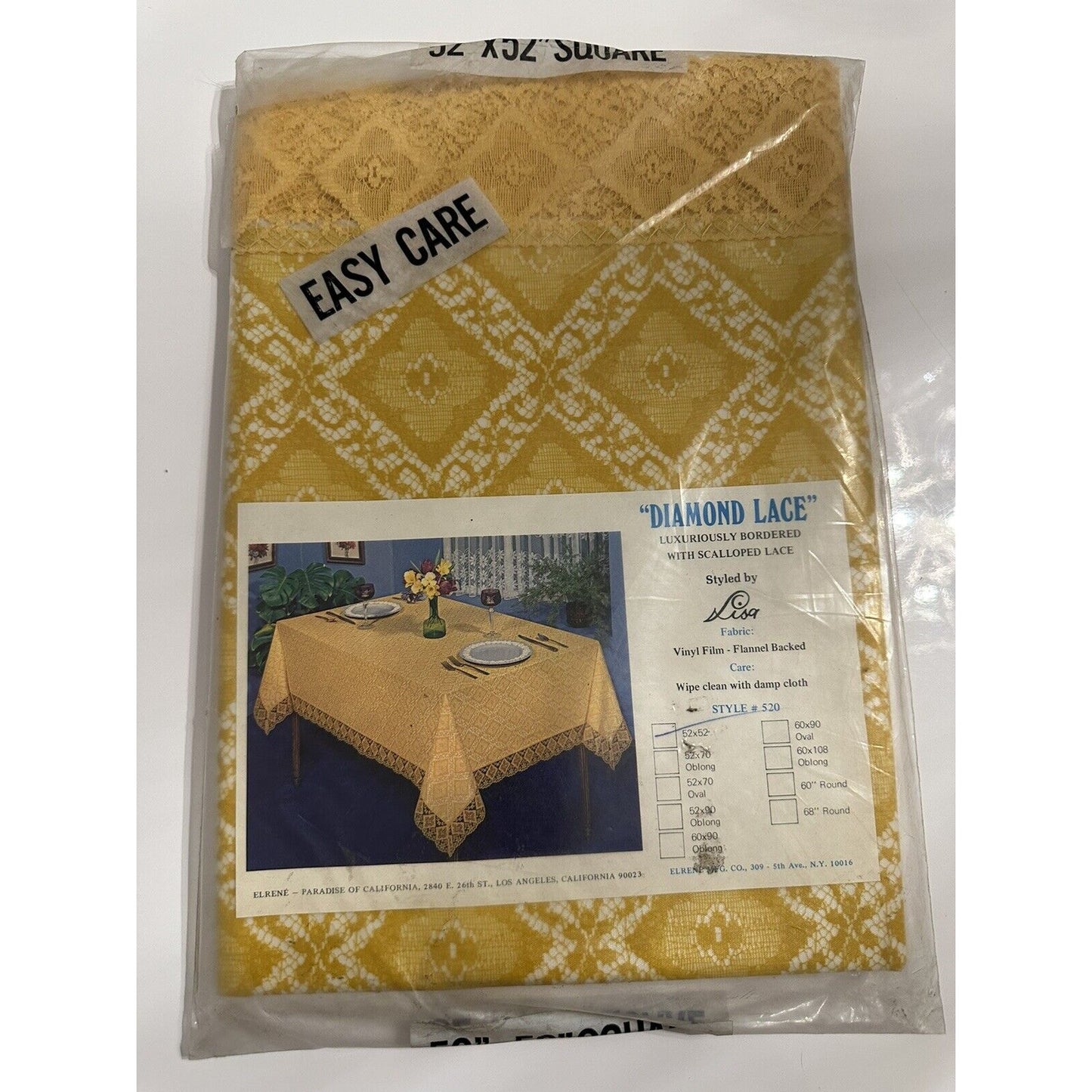 VINTAGE *NEW* Diamond Lace Square 52"X52" Flannel Back Tablecloth USA Sealed