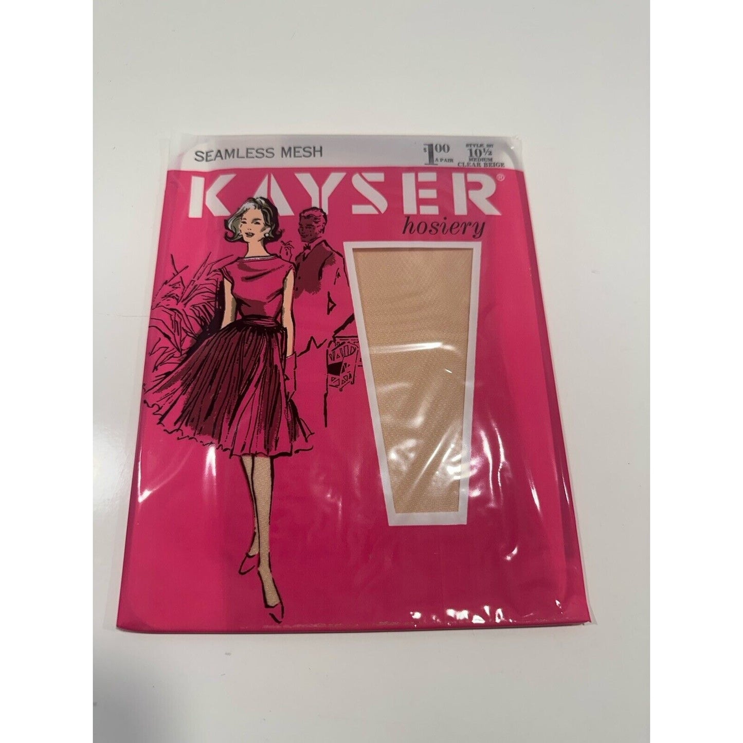 VINTAGE *NEW* 1950's Kayser Hosiery Seamless Mesh-Clear Beige Sz10.5 X 6