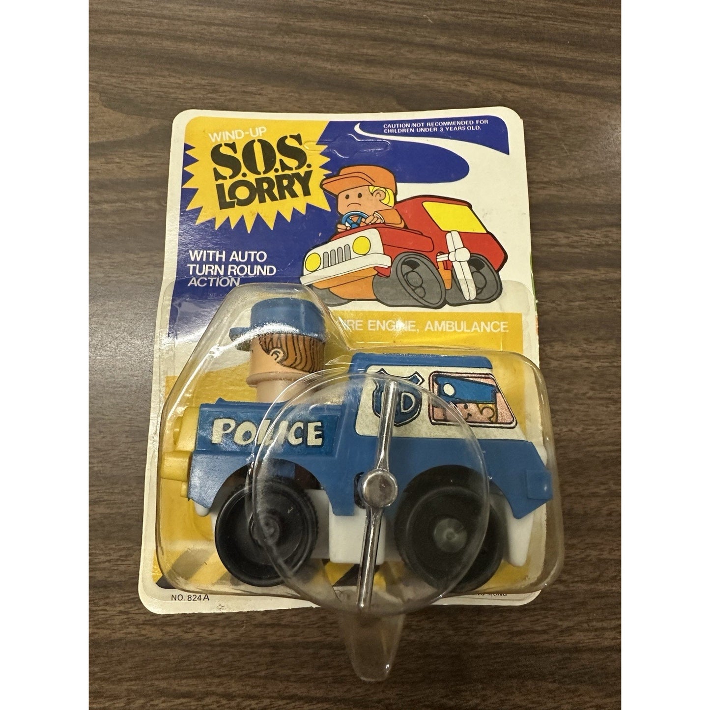 VINTAGE *NEW* 1970'S Wind Up SOS Lorry Police Plastic Toy