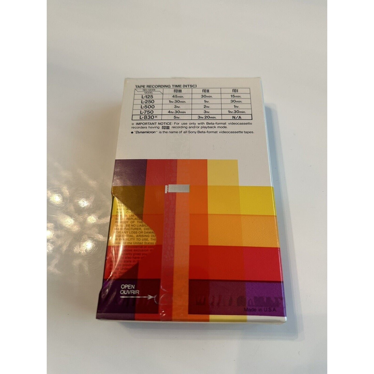 VINTAGE *NEW* SONY Dynamicron L-830 Beta Video Cassette Sealed