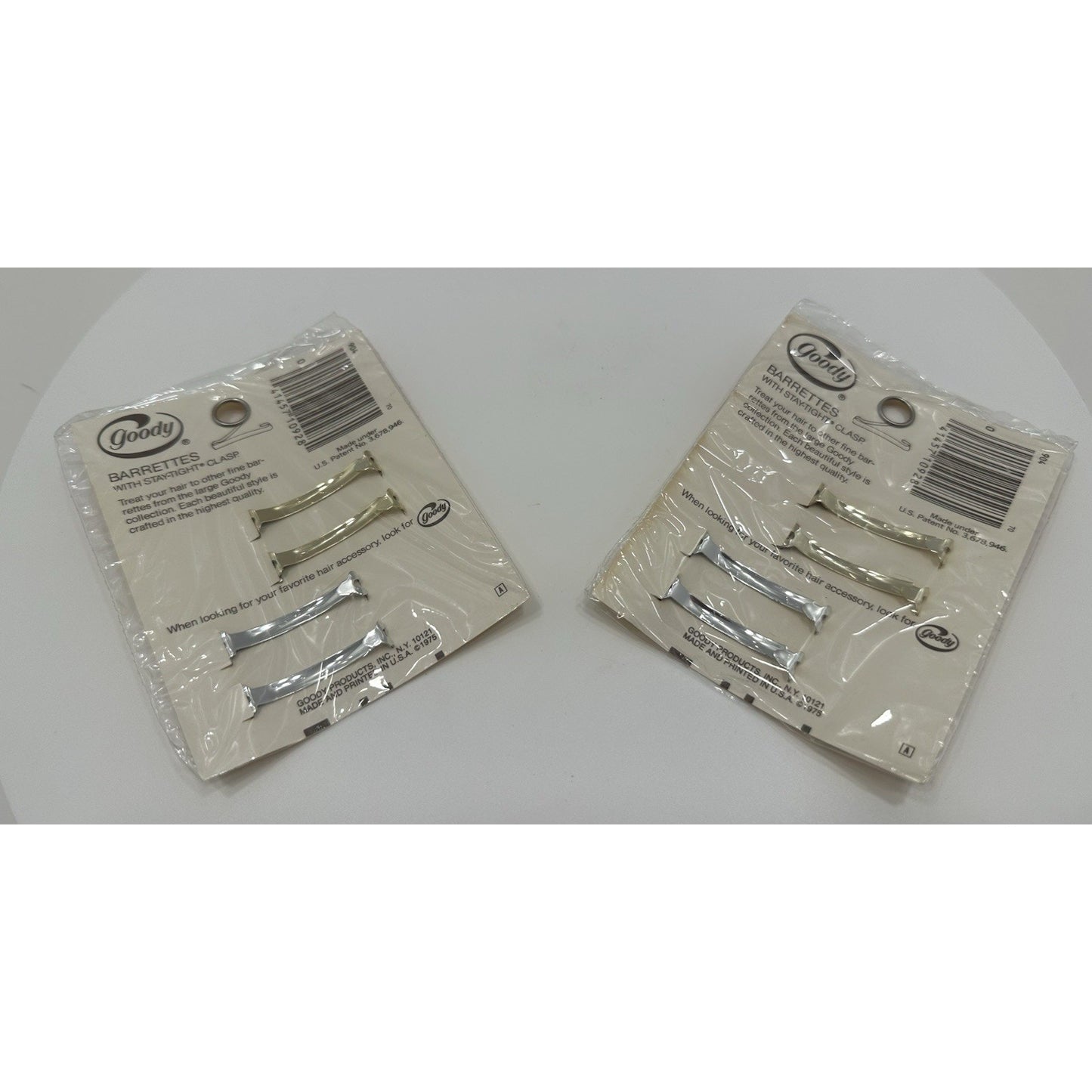 VINTAGE *NEW* 1975 Goody Stay Tight Clasp Barrettes Silver Set of 2 #904 USA