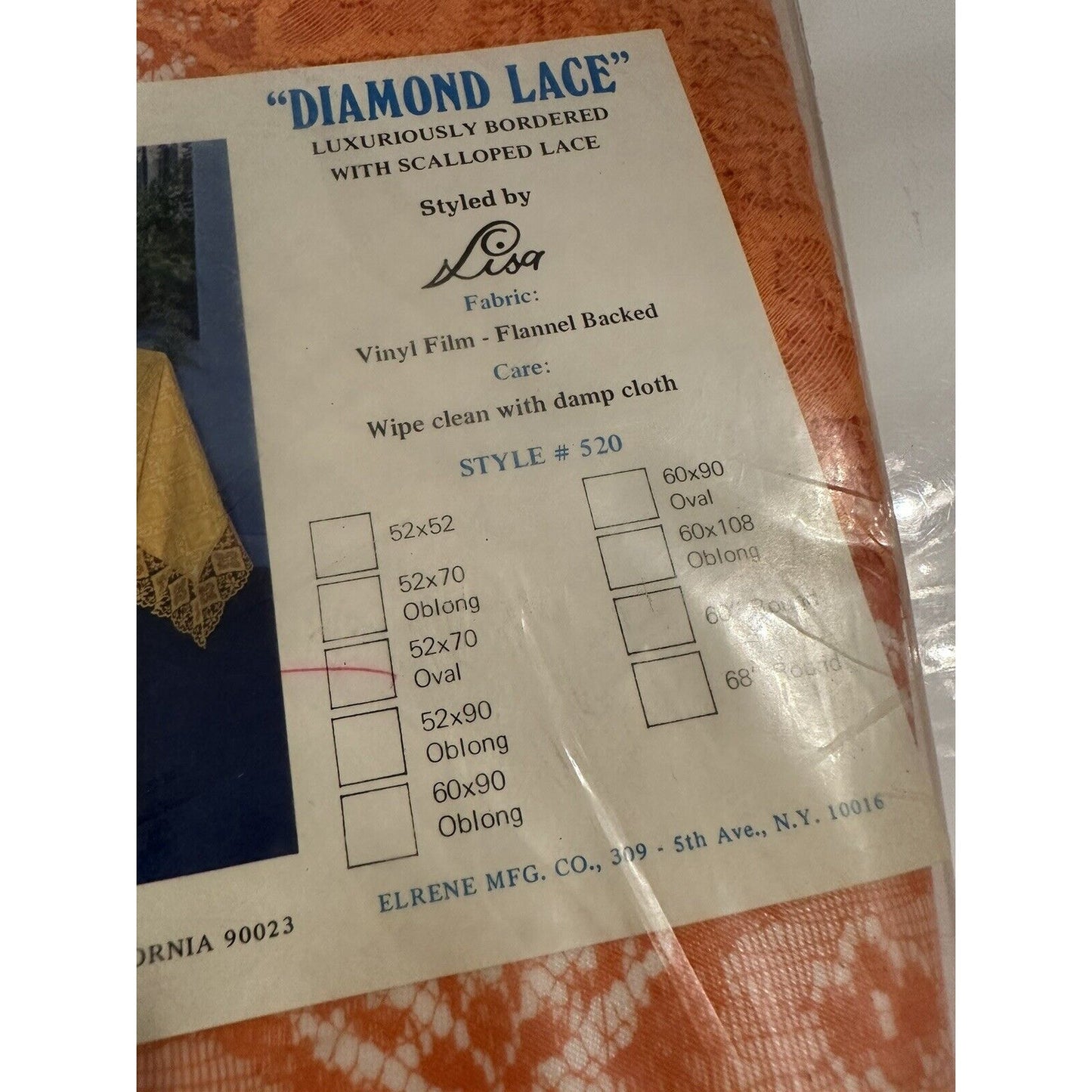 VINTAGE *NEW*Diamond Lace Oval 52"X70" Flannel Back Tablecloth USA
