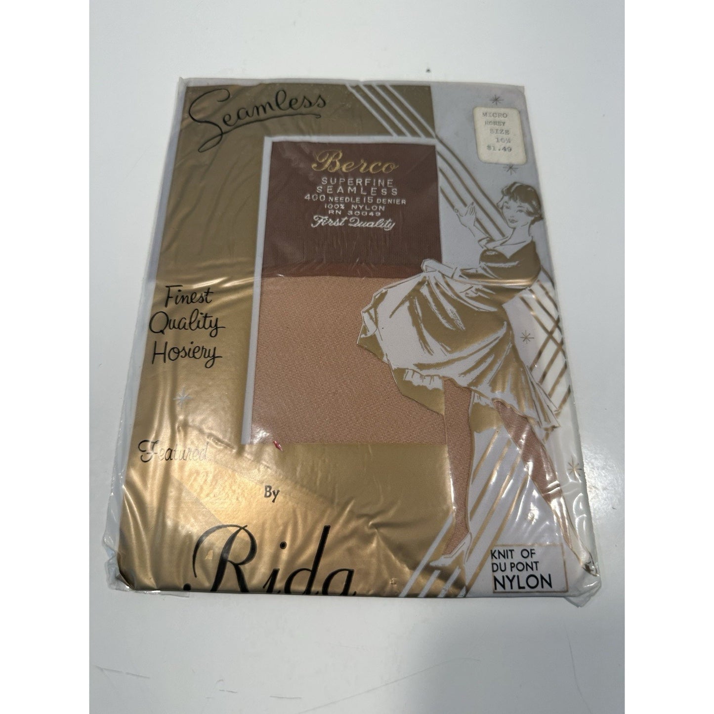 VINTAGE *NEW* Berco Rida/Cantrece Hosiery-Seamless-Lt Beige/Honey Combo Sz 10.5m