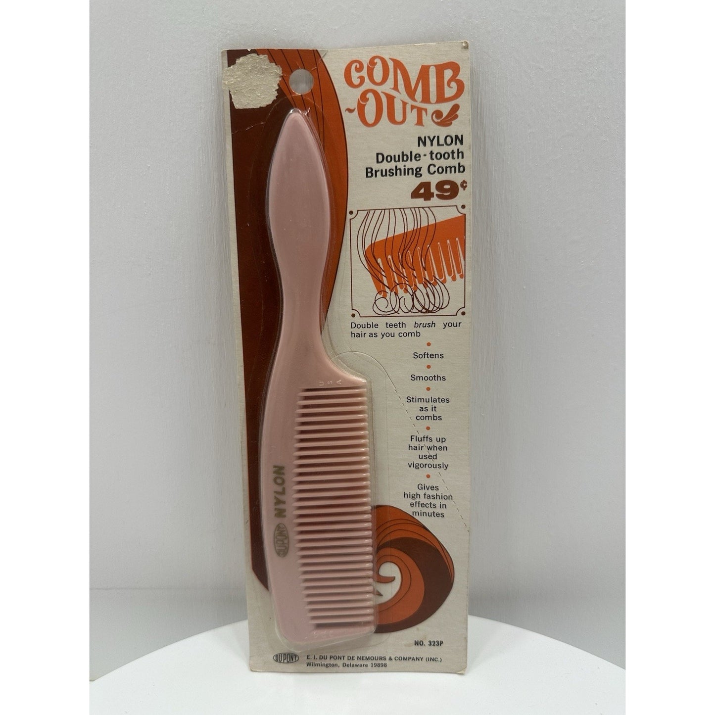 VINTAGE *NEW* Dupont Handled Comb-Out Double Tooth Nylon Comb Pink