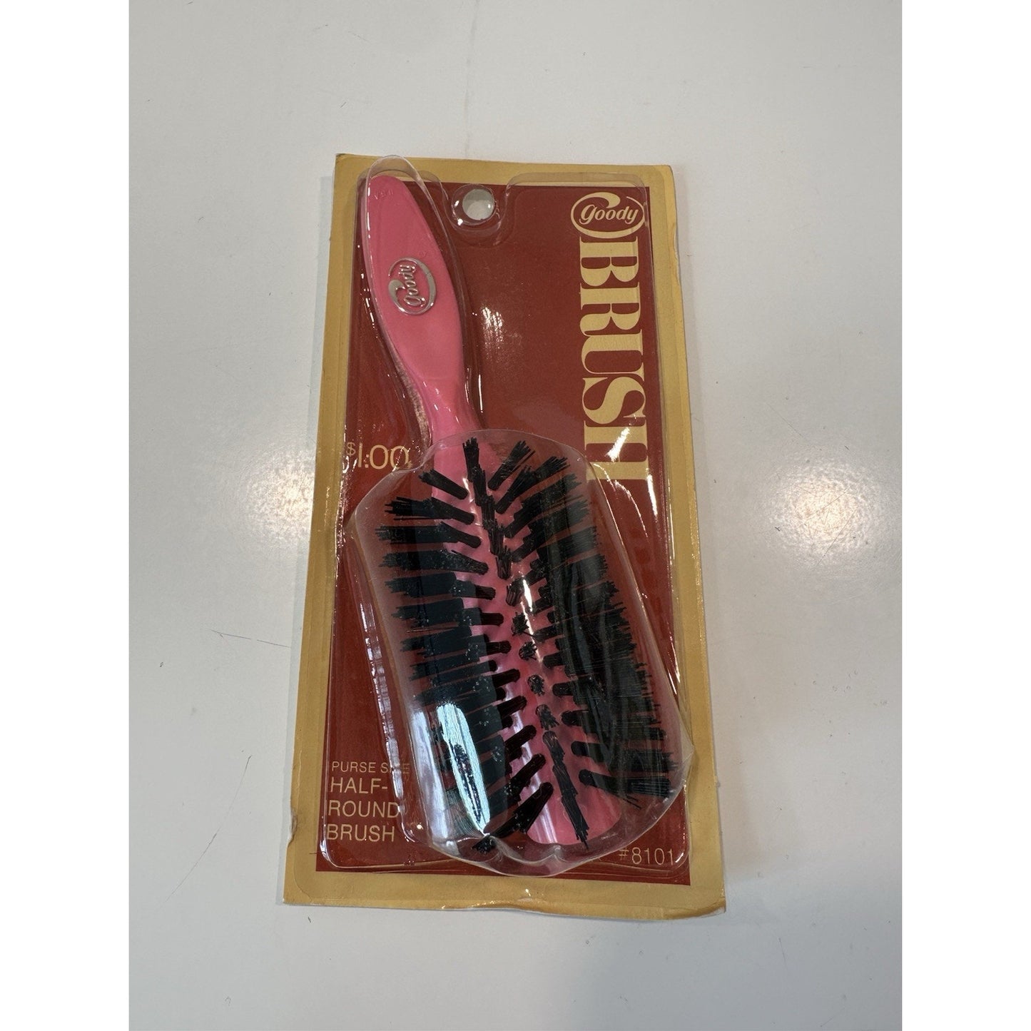 VINTAGE *NEW* 1975 Goody #8101 Pink Half-Round Brush Purse Size 6" w/ Nylon Bristles