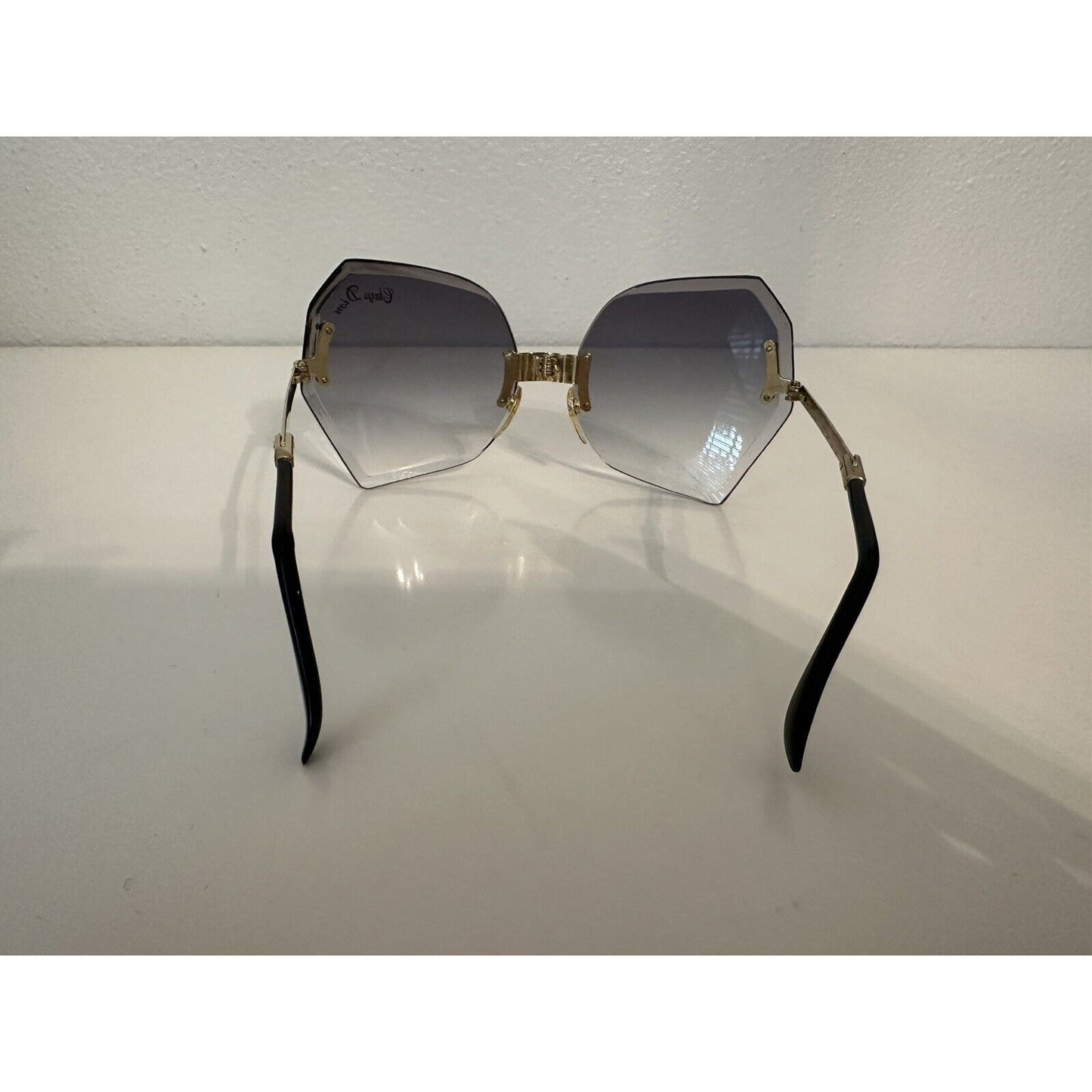 VINTAGE *NEW* 1970'sChrysDior Glam Sunglasses Black Smoked Glass&Gold