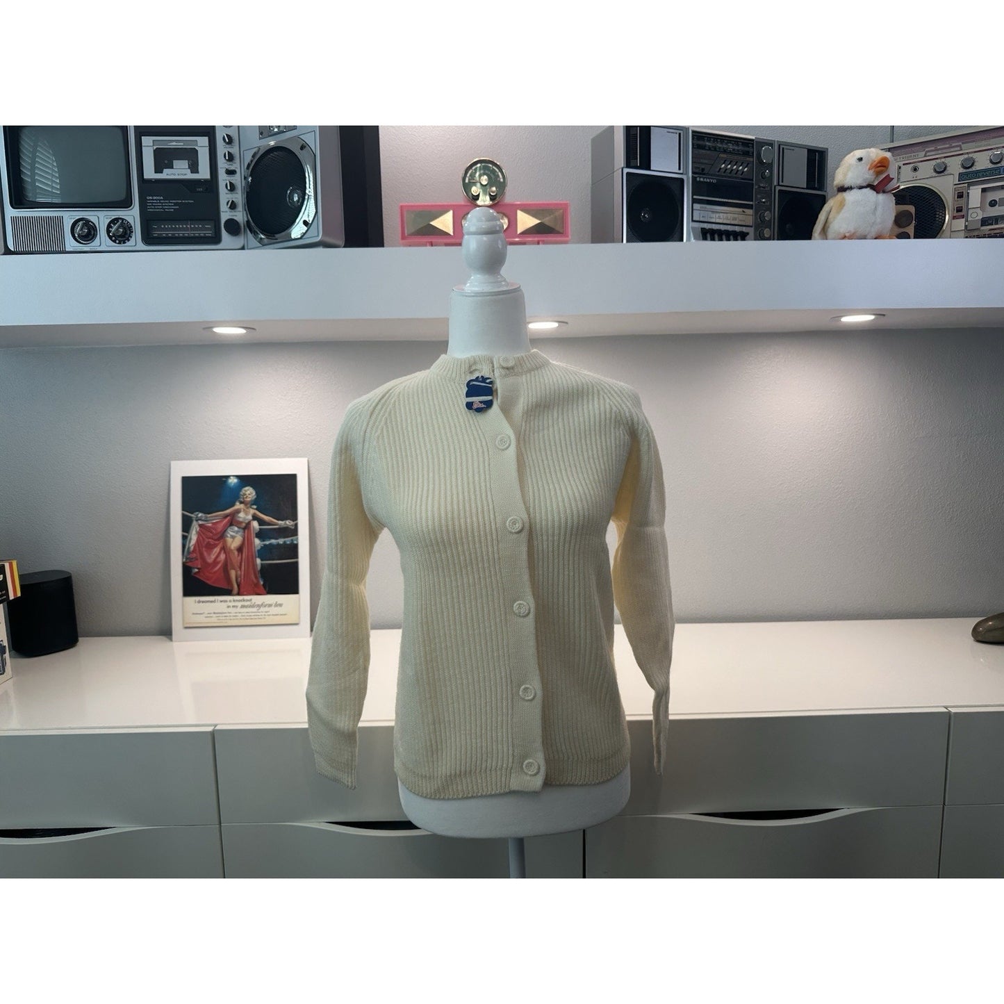 VINTAGE *NEW* Elliot 100% Pure Virgin Wool Dorset Btn Cardigan Sweater Wht Sz 36