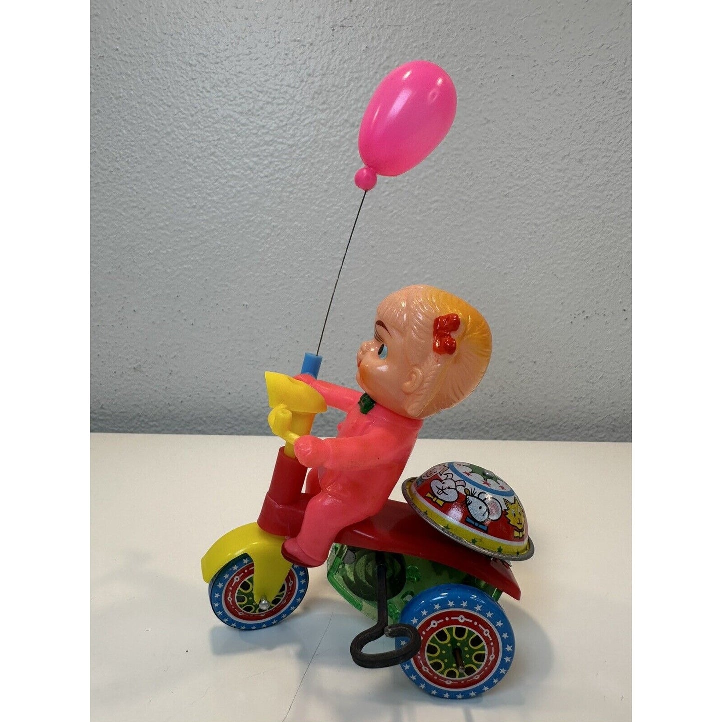 VINTAGE *NEW* 1960's Girl Trycicle Wind-up Toy w/Balloon