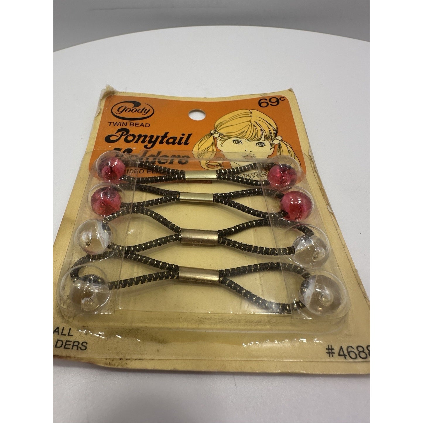VINTAGE *NEW* 1975 Goody #4688 Small Twin Bead Ponytail Holders Set of 4 Red/Wht
