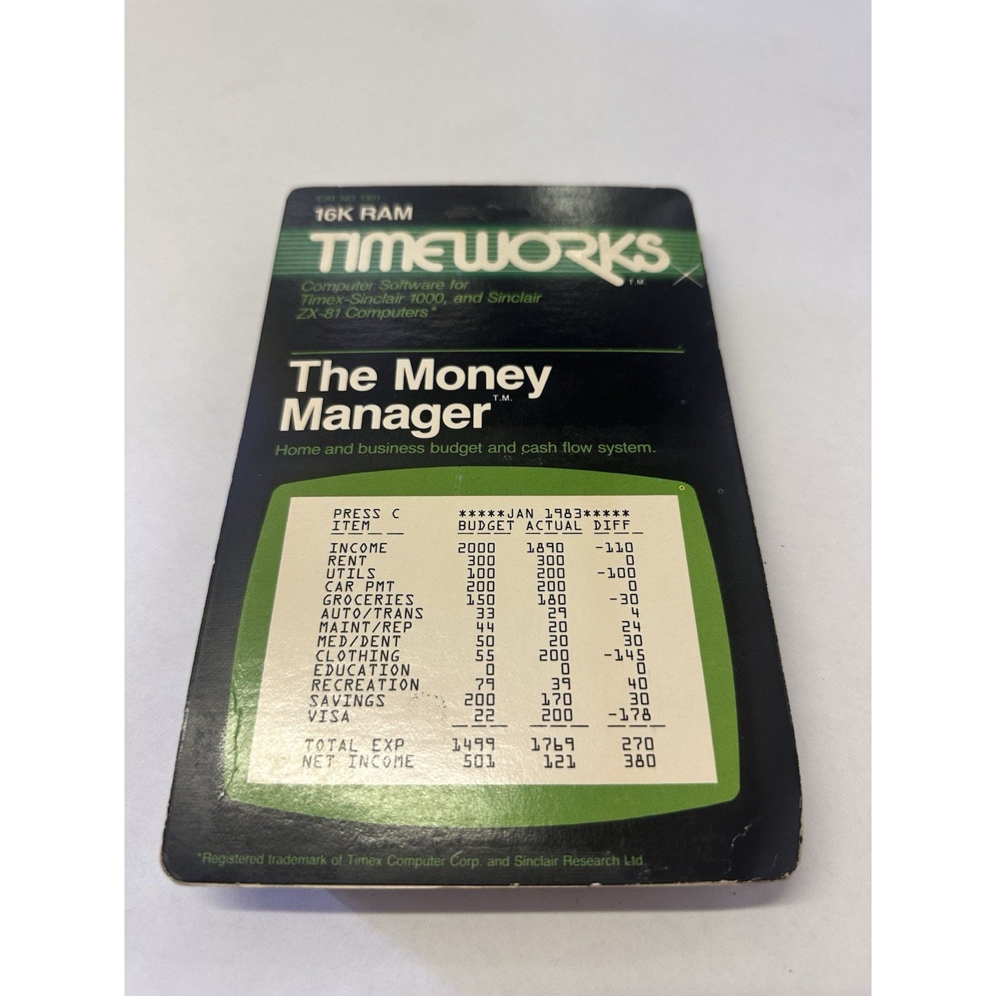 VINTAGE *NEW* Timeworks Money Manager - Sinclair 1000 Cassette