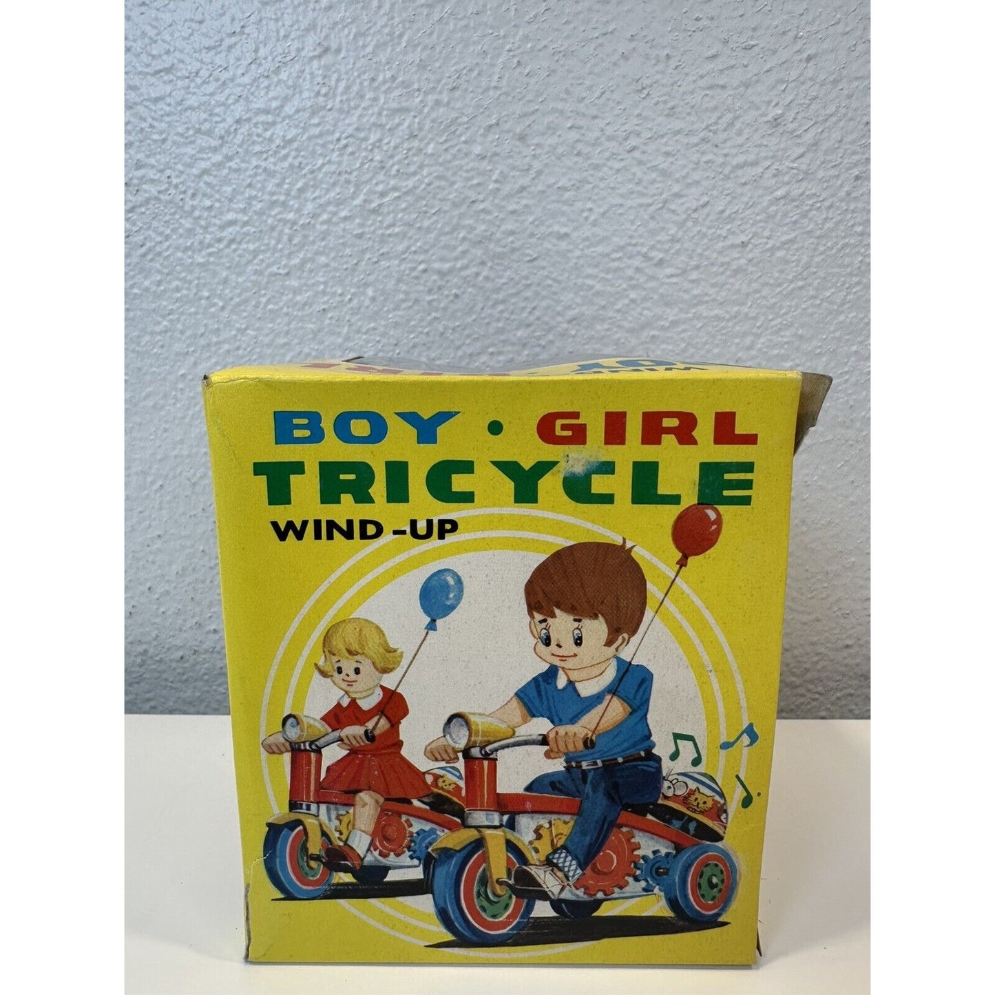 VINTAGE *NEW* 1960's Girl Trycicle Wind-up Toy w/Balloon