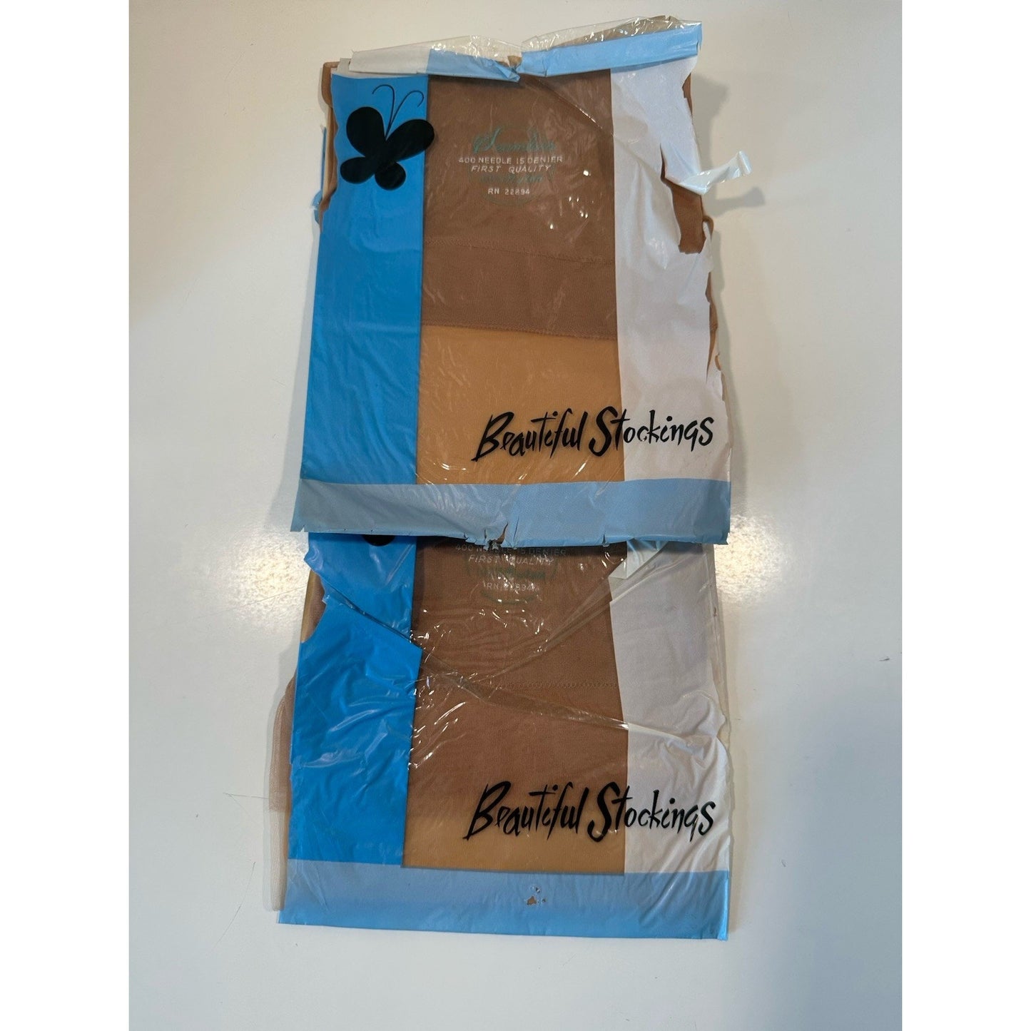 VINTAGE *NEW* 1950's Hosiery Seamless 400 Ndl Flat Knit-Beigetone-Sz 9.5 X 2-Pack