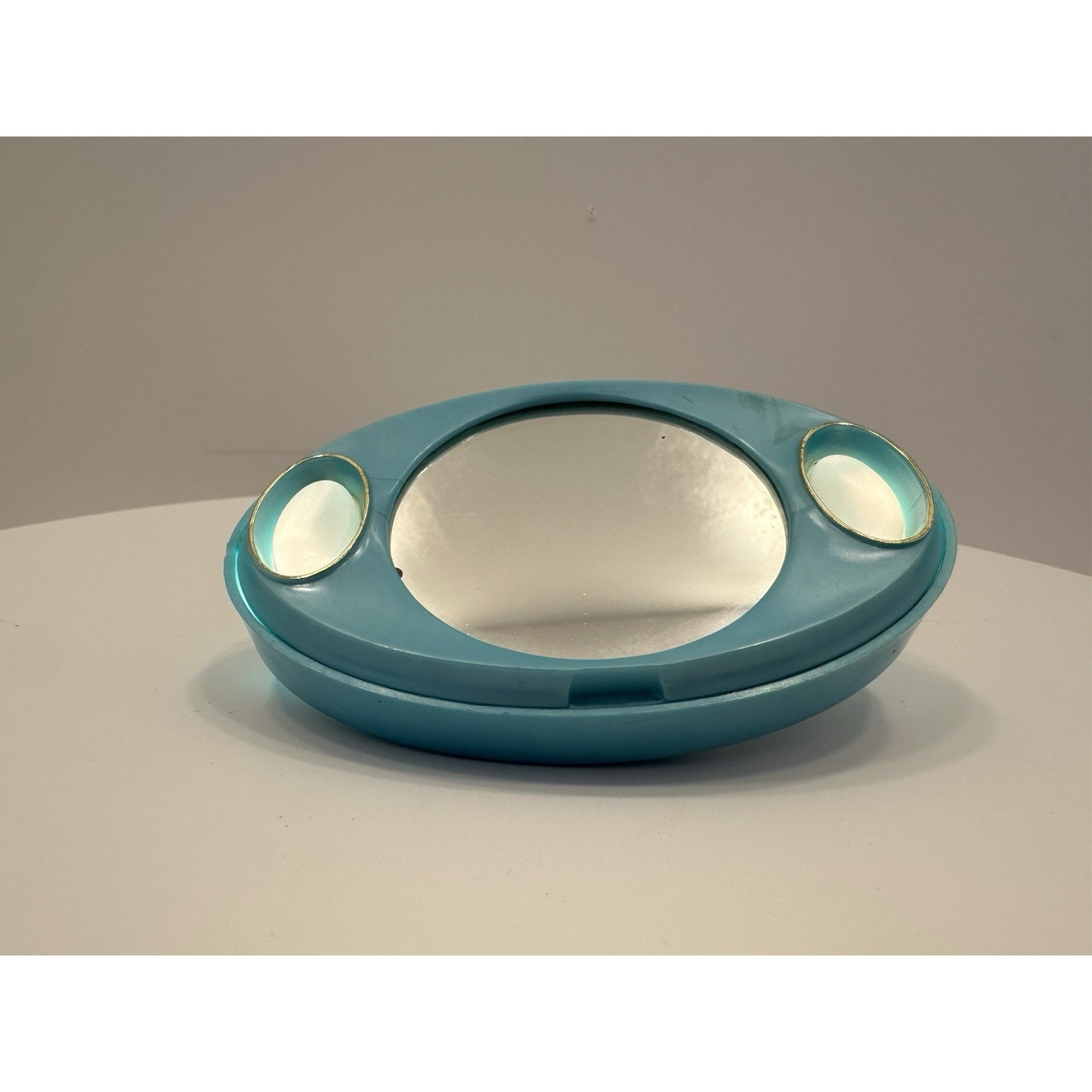 VINTAGE *NEW* 1960's Twin-Lite Beauty Lighted Hand Makeup Mirror - Blue