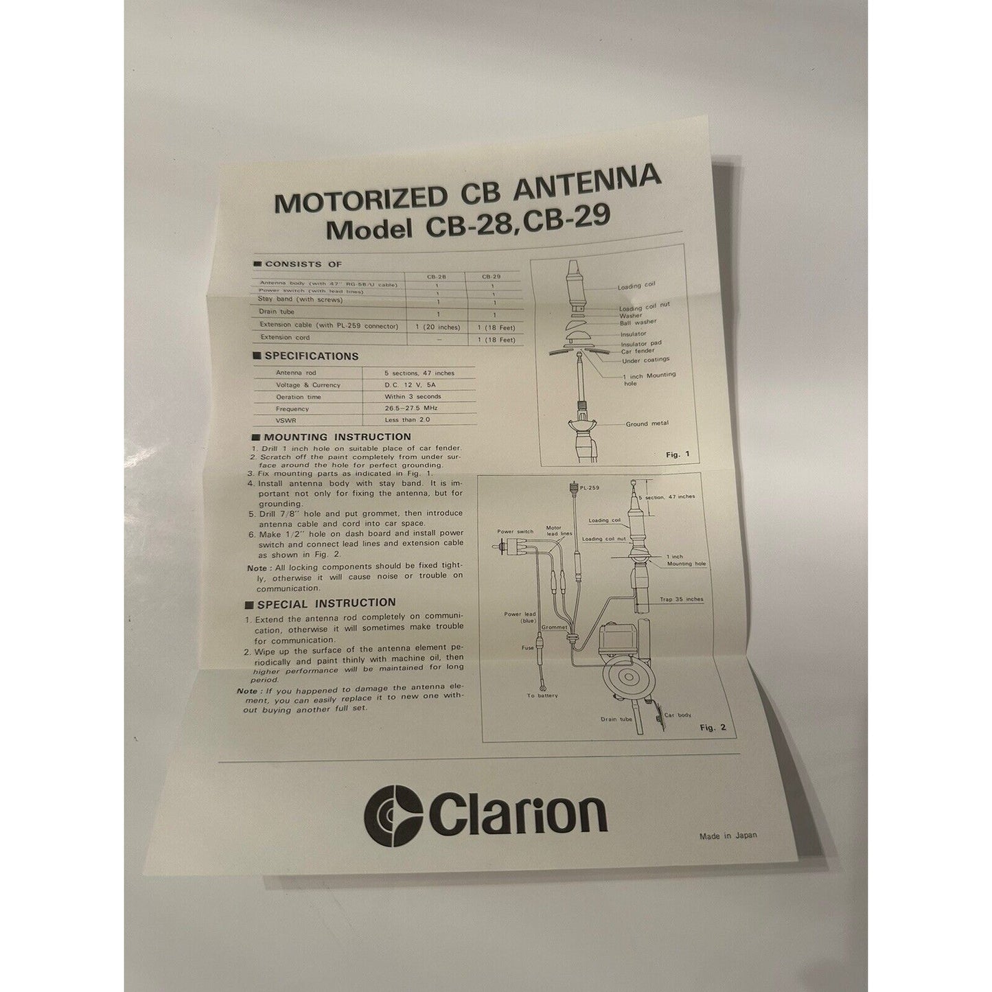 VINTAGE *NEW* Clarion CB-29 Citizen Band Antenna Motorized