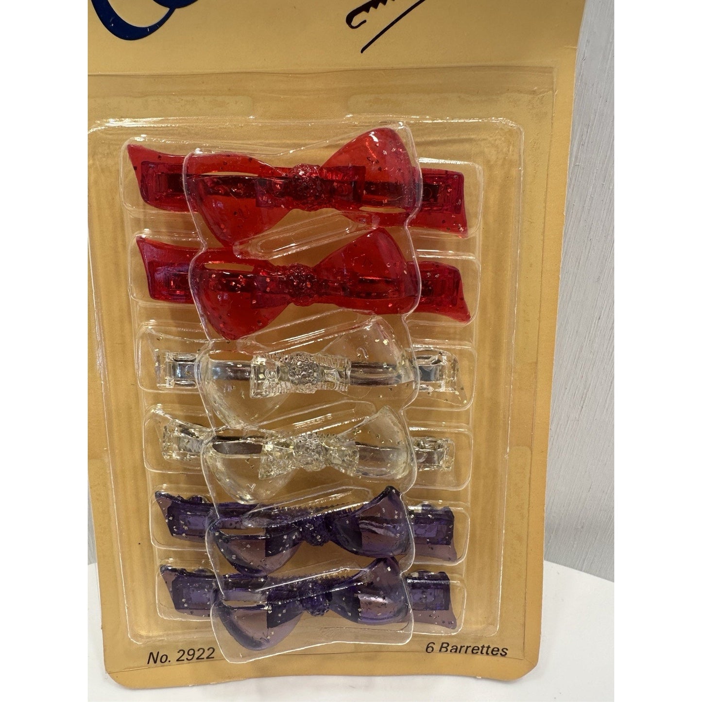 VINTAGE *NEW* 1970's Wil-hold 2922 Non-Slip Teeth Barrettes Rd/Wt/Bl - Pack of 6