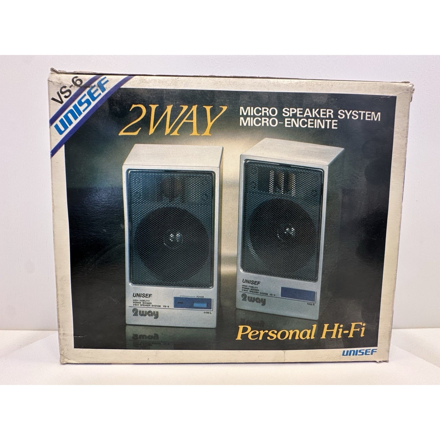 VINTAGE *New* UNISEF VS-6 Power Boost Micro Personal HiFi Speaker System Set