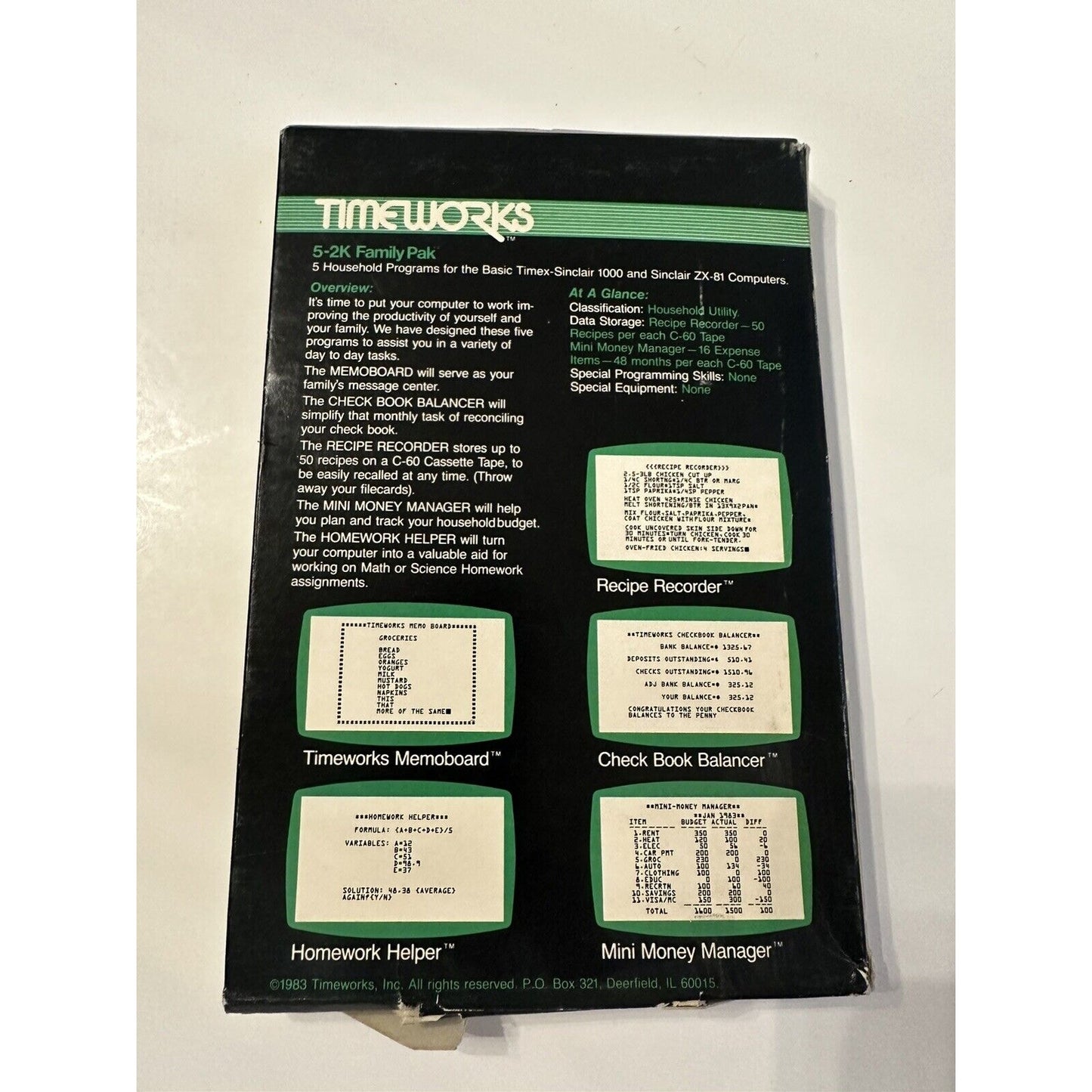 VINTAGE *NEW* Timeworks 5-2K Family Pak - Sinclair 1000 Cassette