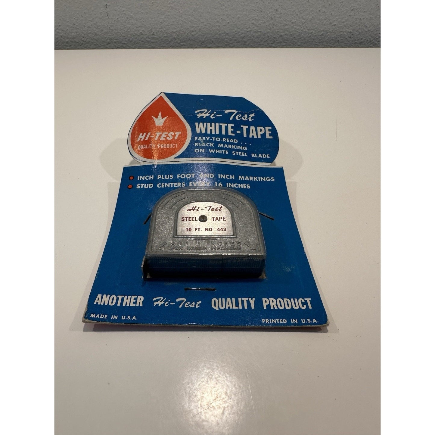 VINTAGE *NEW* Hi-Test 10ft Inches/Feet White Measure Tape USA