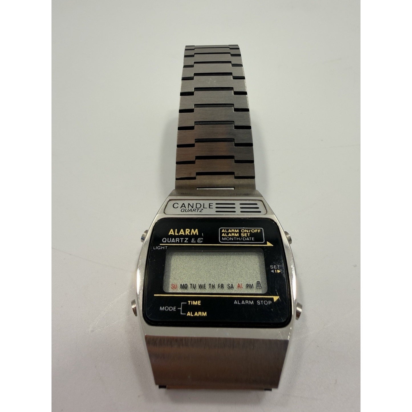 VINTAGE *NEW* 1970's Candle Quartz Digital Alarm Calendar Stainless Steel Watch