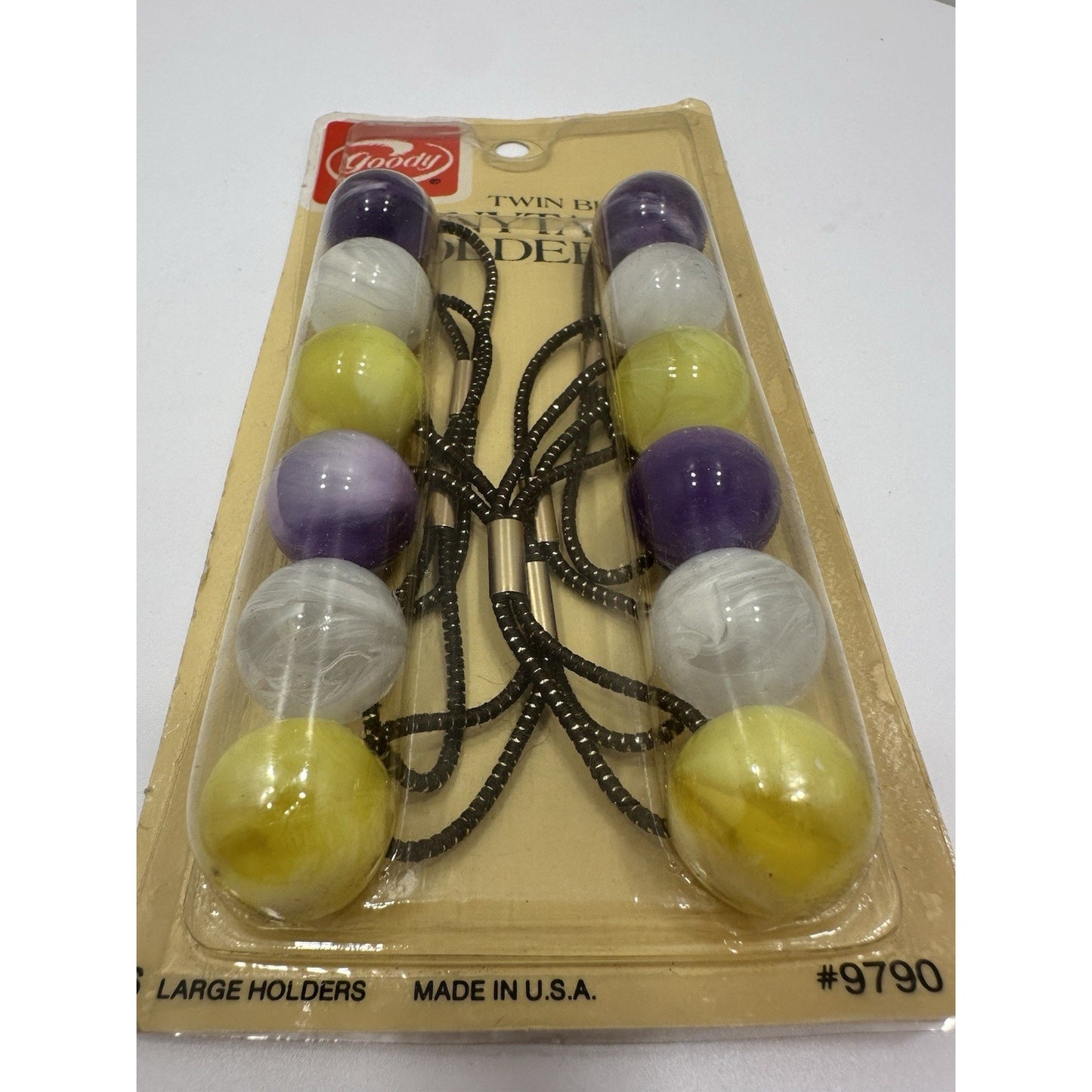 VINTAGE *NEW* 1982 Goody 9790 Twin Bead Marble Ponytail Holders